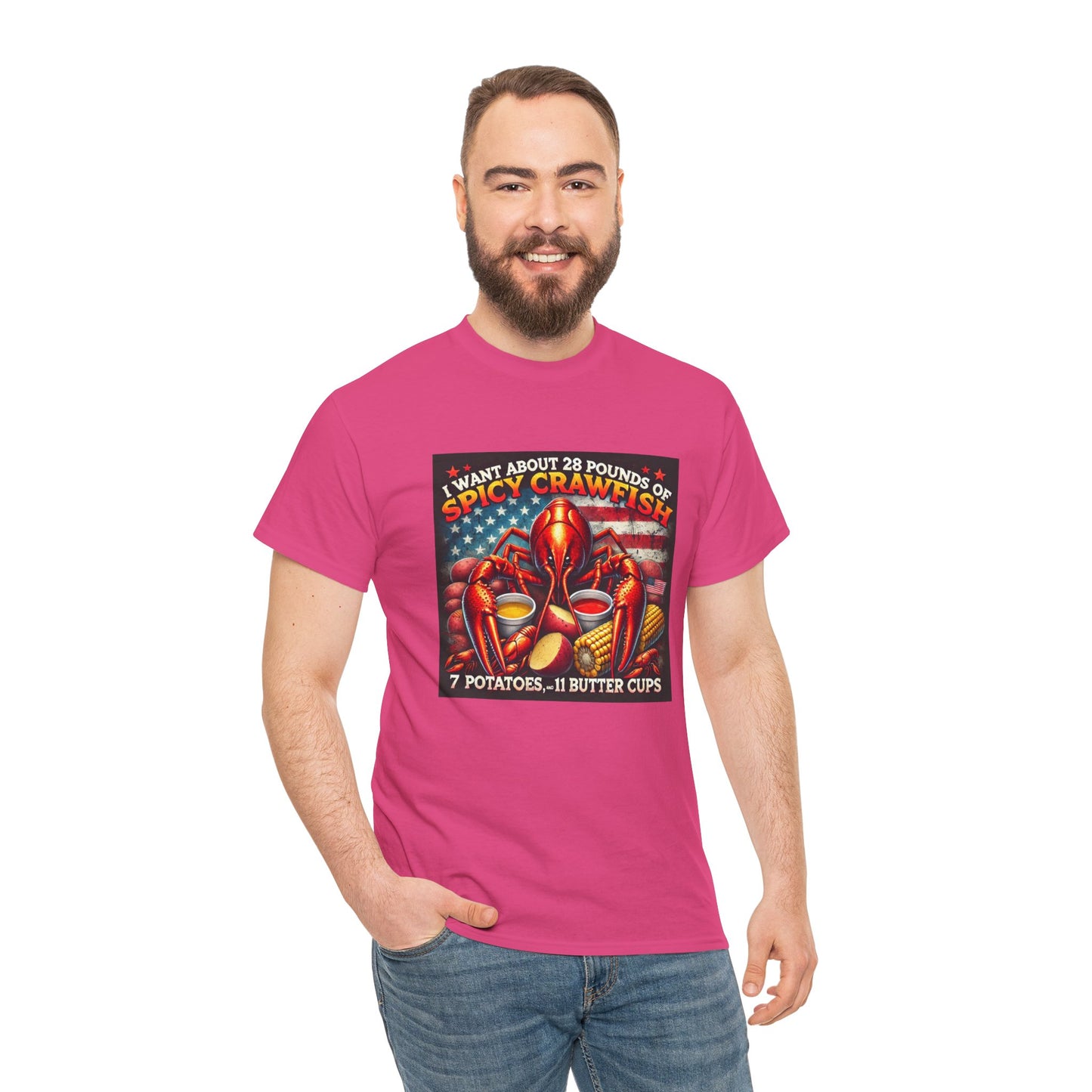 Unisex Heavy Cotton Tee, Old Glory and Crawfish, Crawfish Season and Life on the Bayou Collection