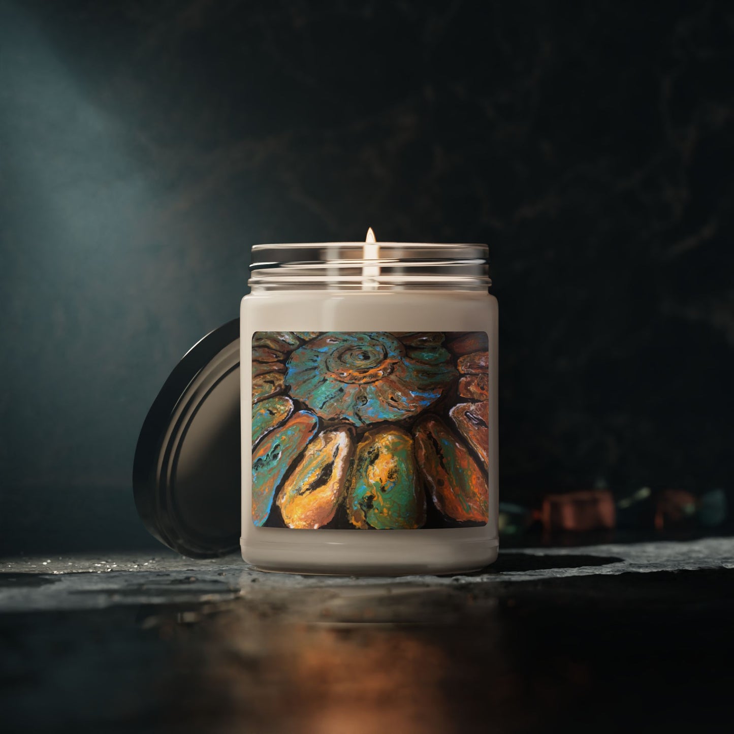 Scented Soy Candle, 9oz, Romance, Art, Flowers, Strawberries, Cream, FrediFreds Home Collection