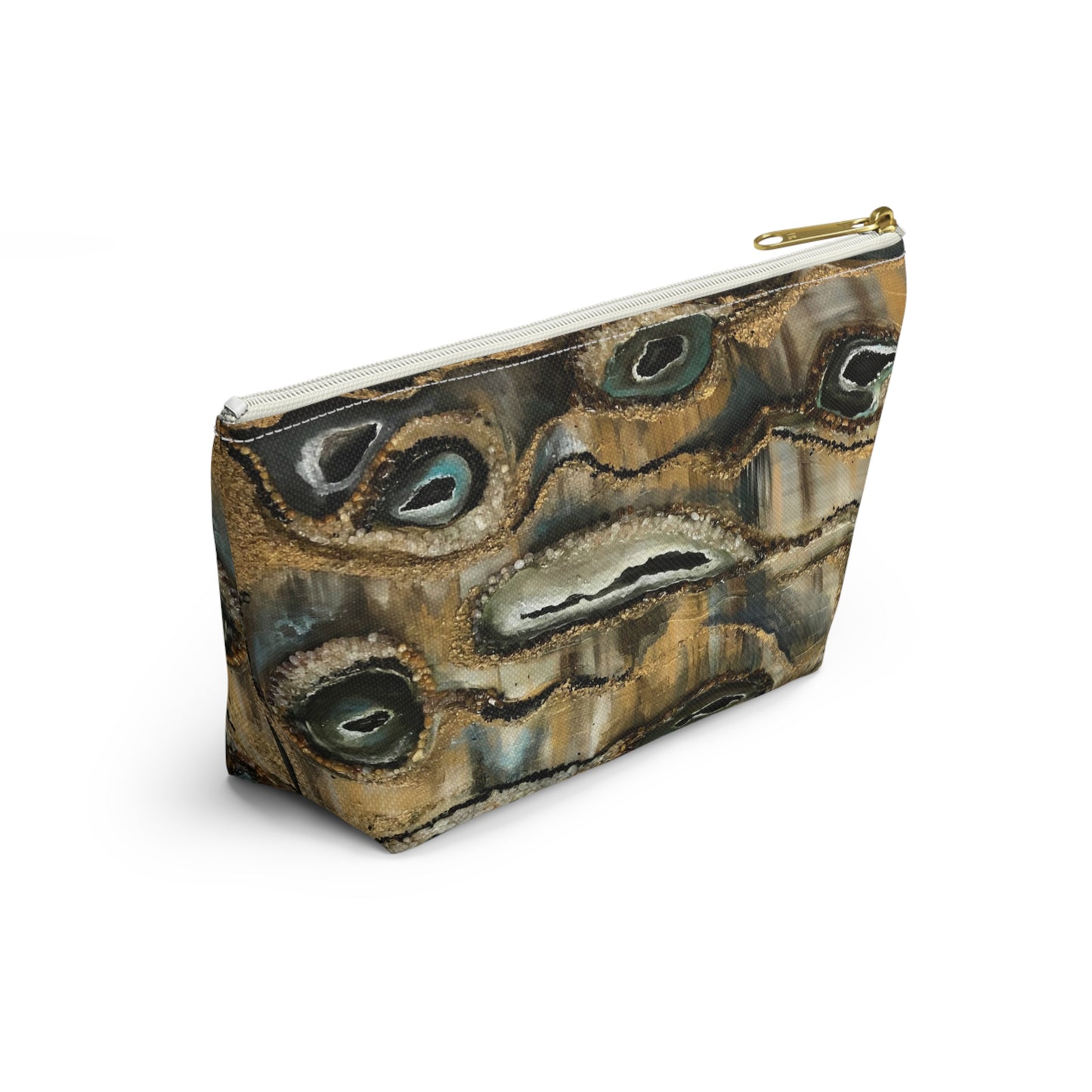 Accessory Pouch w T-bottom, Abstract Design, Earth Tones, Creek Bed, Life on the Bayou Collection