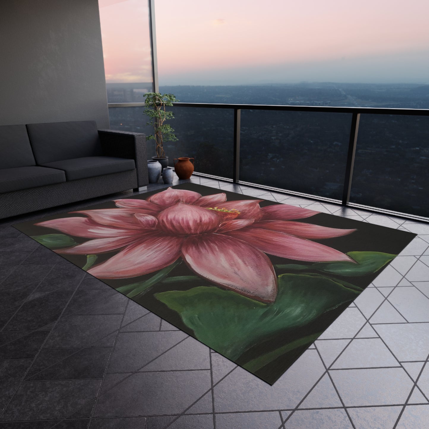 Outdoor Rug, Lotus Pink Midnight, Artsy, FrediFreds Home Collection