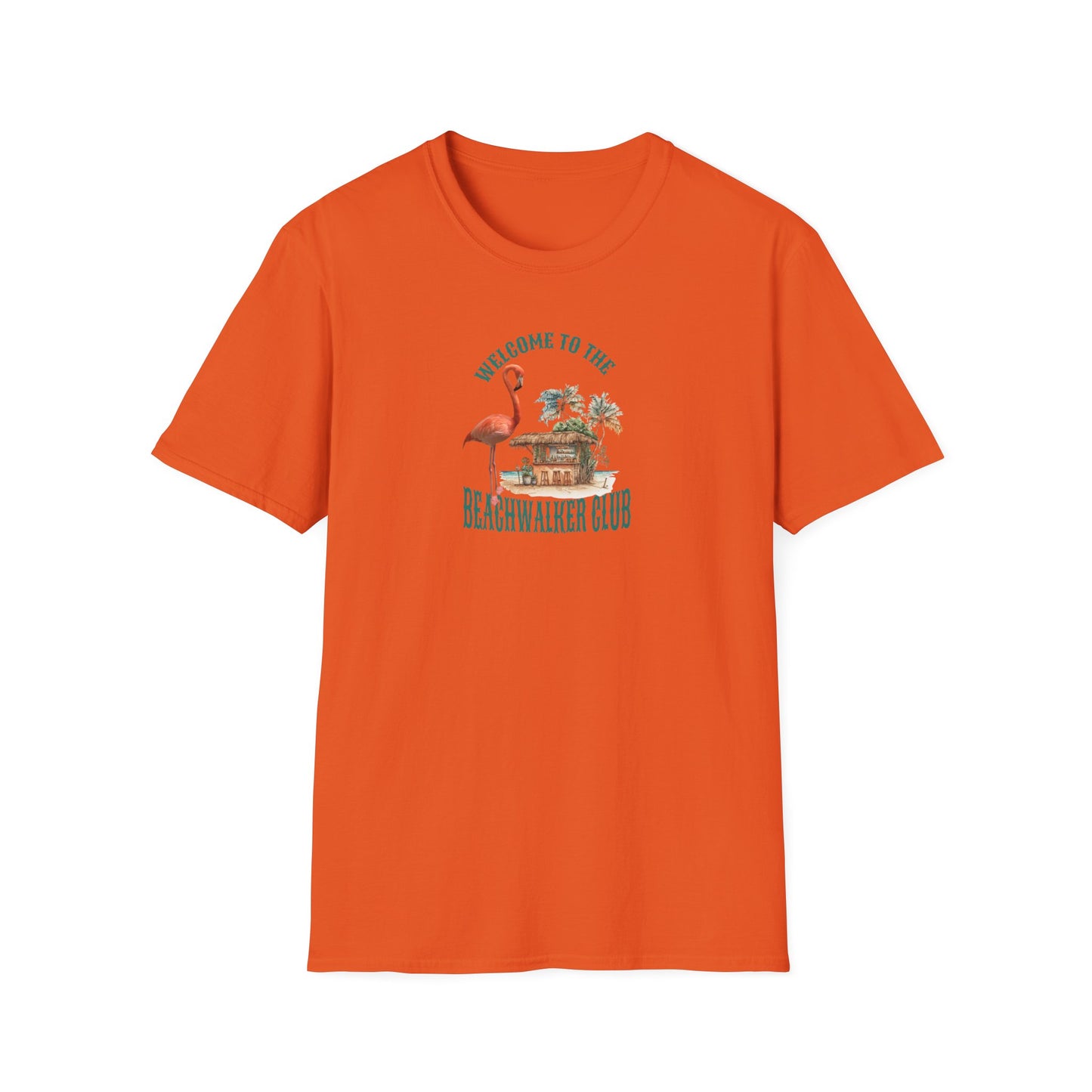 Flamingo Beachwalker Unisex Softstyle T-Shirt, Salt Life & Sunsets Design, Gift Idea, Souvenir, Stylish Tee, Beachwalker Club Collection