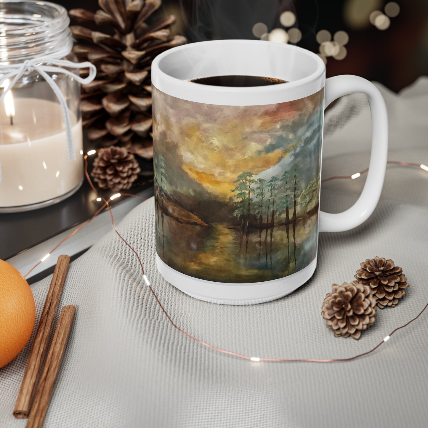 Ceramic Coffee Cups, 11oz, 15oz, Designer Series, Artwork, With God all things are possible", Moon Lake, FrediFreds Home Collection