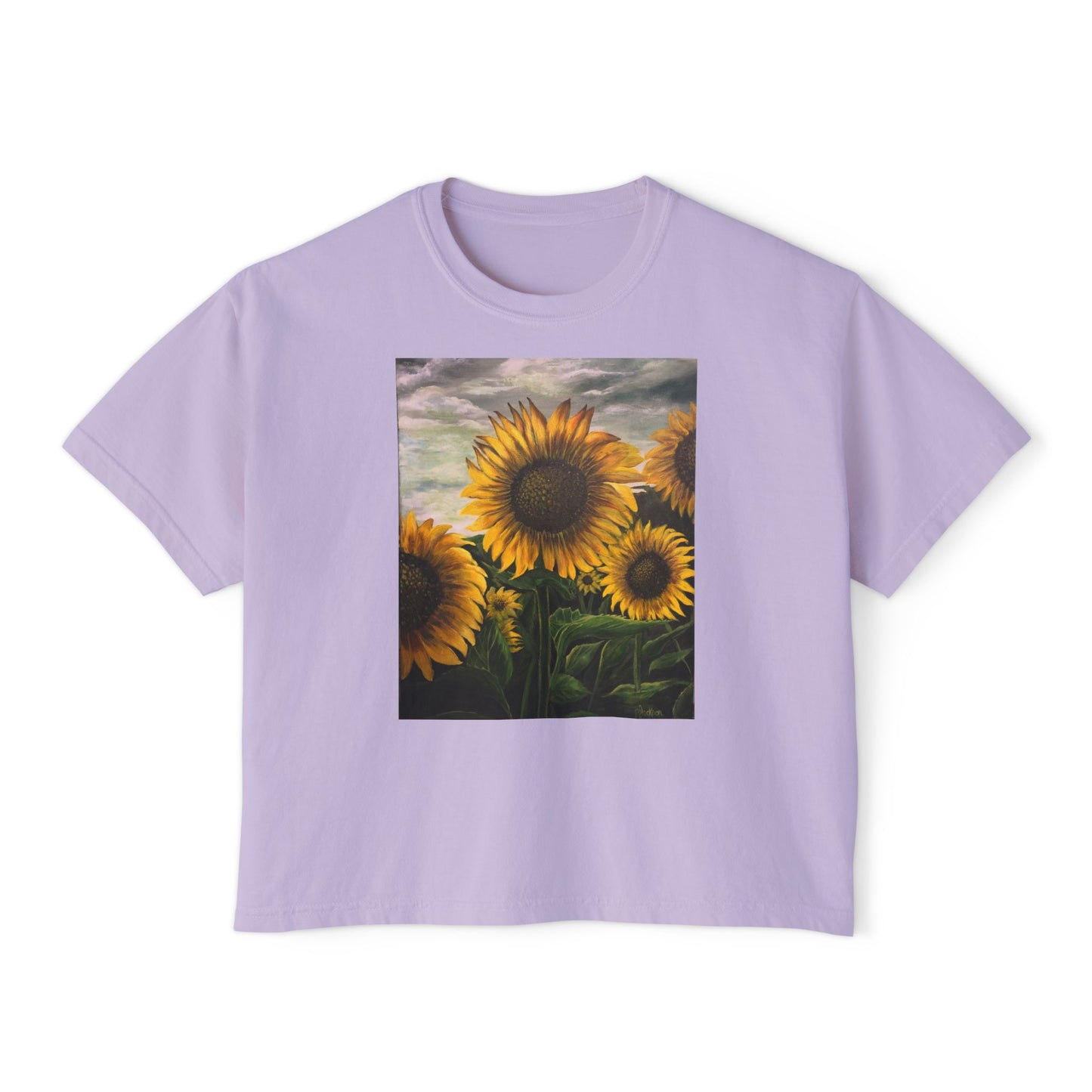 Women's Boxy Tee, Sunflowers, Fields, Nature, Pollinator, Artsy, FrediFred Home Collection