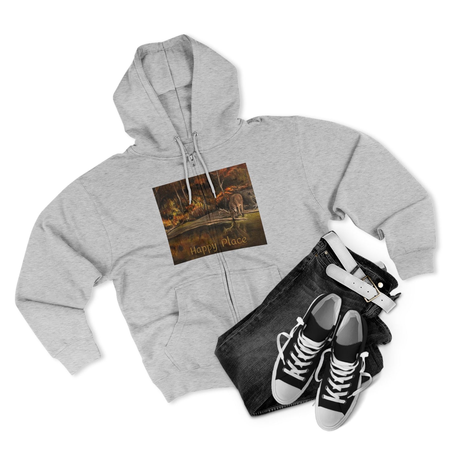 Unisex Zip Hoodie, Deer Haven Reflection