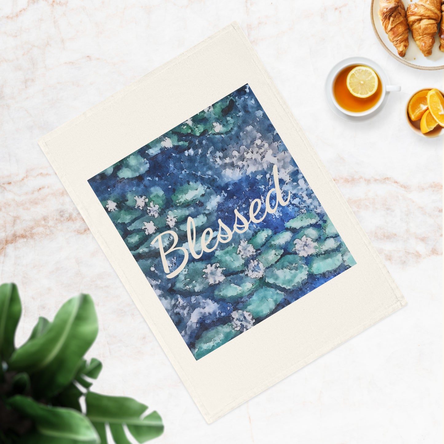 Cotton Tea Towel, Water Lilies, Blessed, FrediFreds Home Collection