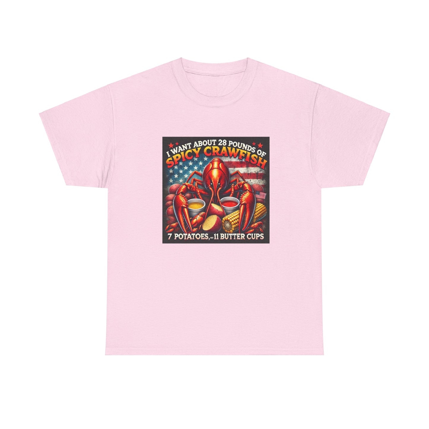 Unisex Heavy Cotton Tee, Old Glory and Crawfish, Crawfish Season and Life on the Bayou Collection