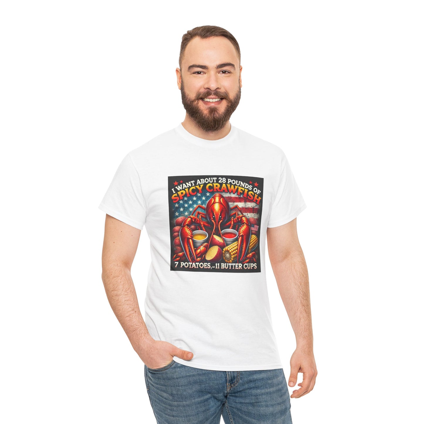 Unisex Heavy Cotton Tee, Old Glory and Crawfish, Crawfish Season and Life on the Bayou Collection