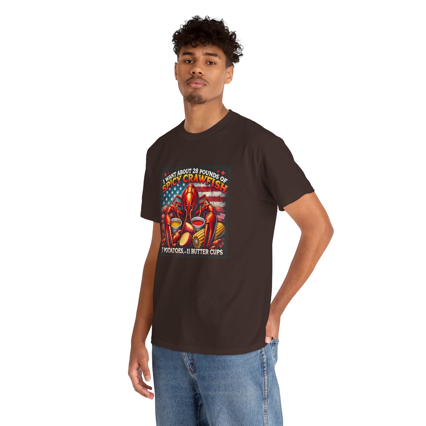 Unisex Heavy Cotton Tee, Old Glory and Crawfish, Crawfish Season and Life on the Bayou Collection