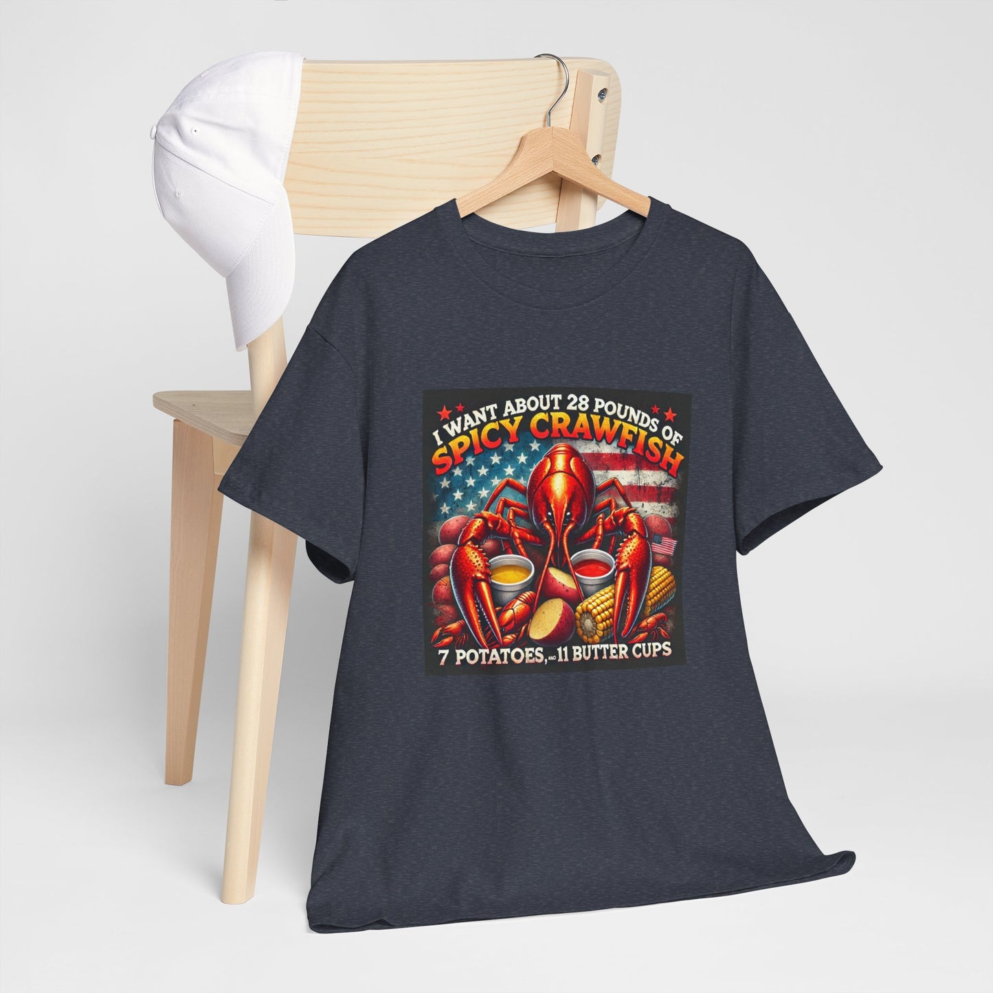 Unisex Heavy Cotton Tee, Old Glory and Crawfish, Crawfish Season and Life on the Bayou Collection