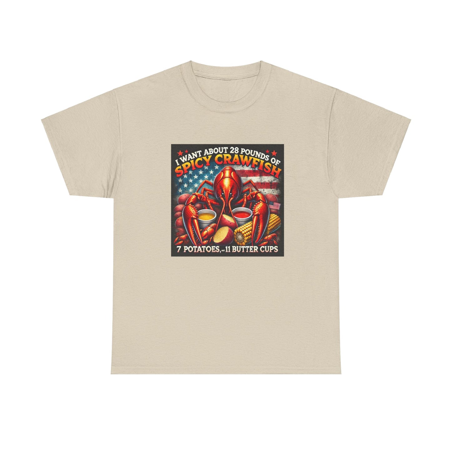 Unisex Heavy Cotton Tee, Old Glory and Crawfish, Crawfish Season and Life on the Bayou Collection