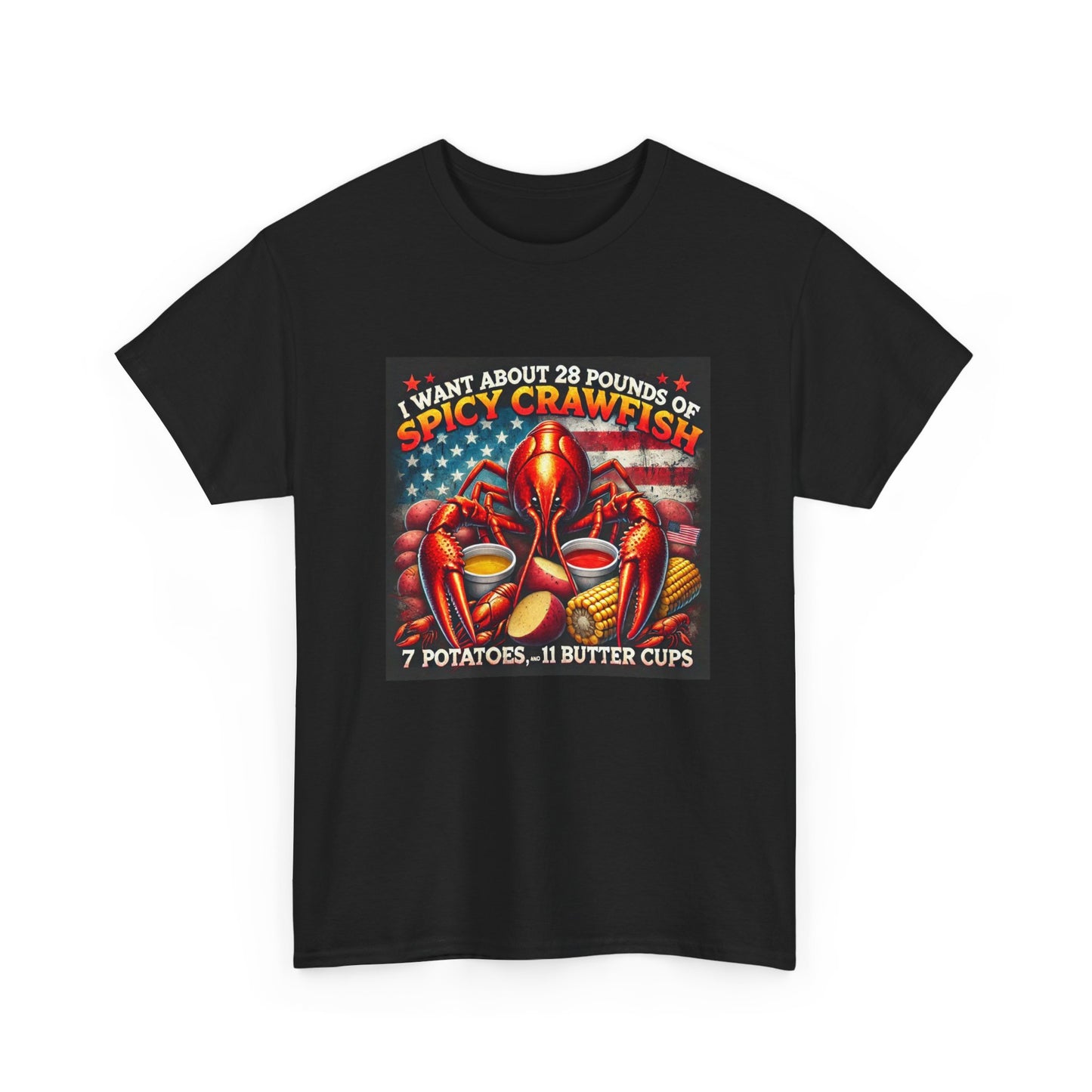 Unisex Heavy Cotton Tee, Old Glory and Crawfish, Crawfish Season and Life on the Bayou Collection
