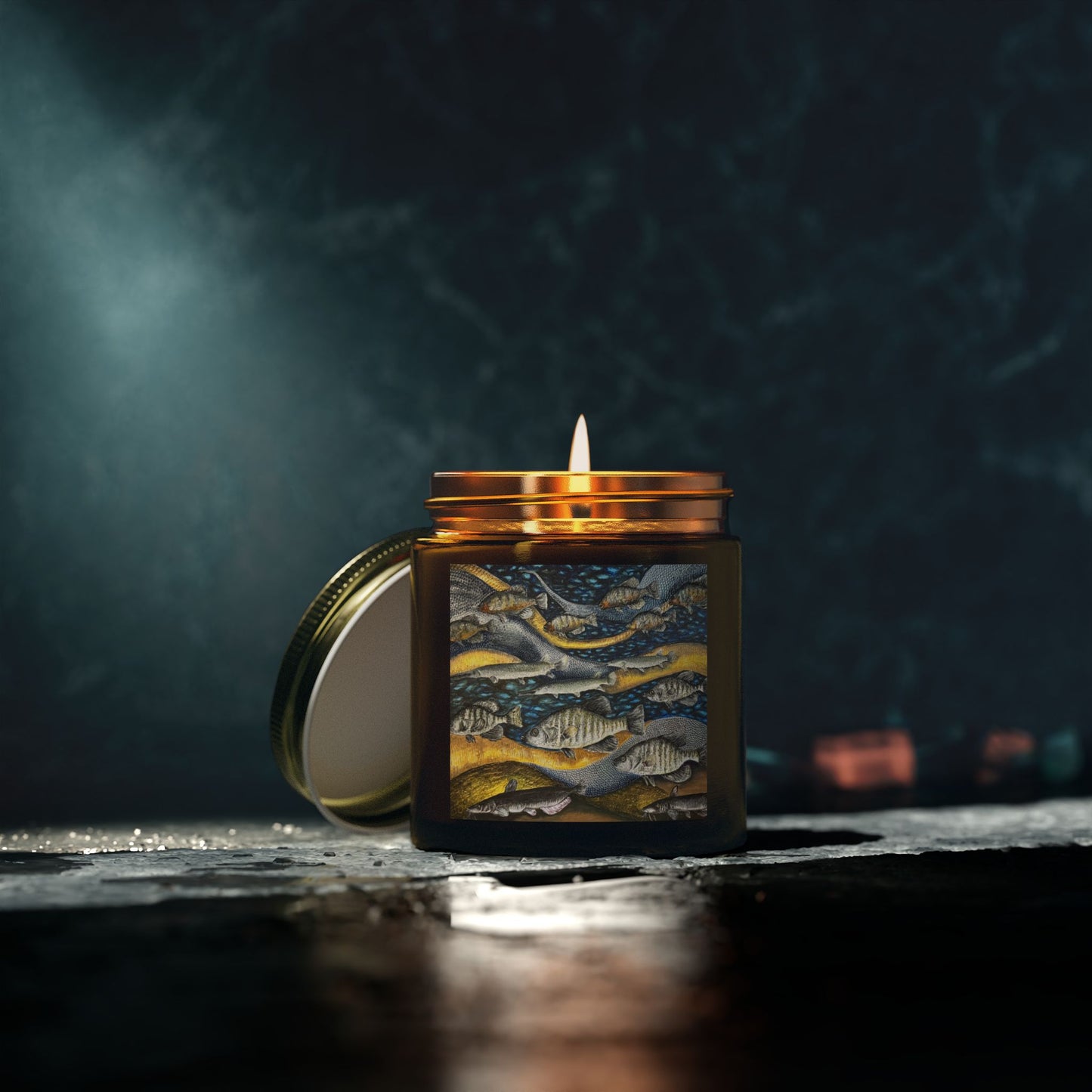 Scented Candles, Coconut Apricot Wax (4oz, 9oz), Manly Man's Candle, Fishing Themed, Honey Hole, FrediFreds Home Collection