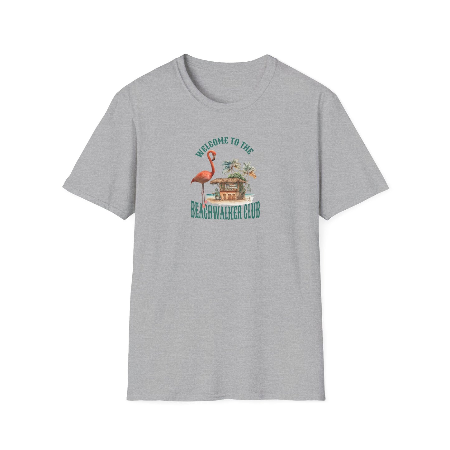 Flamingo Beachwalker Unisex Softstyle T-Shirt, Salt Life & Sunsets Design, Gift Idea, Souvenir, Stylish Tee, Beachwalker Club Collection