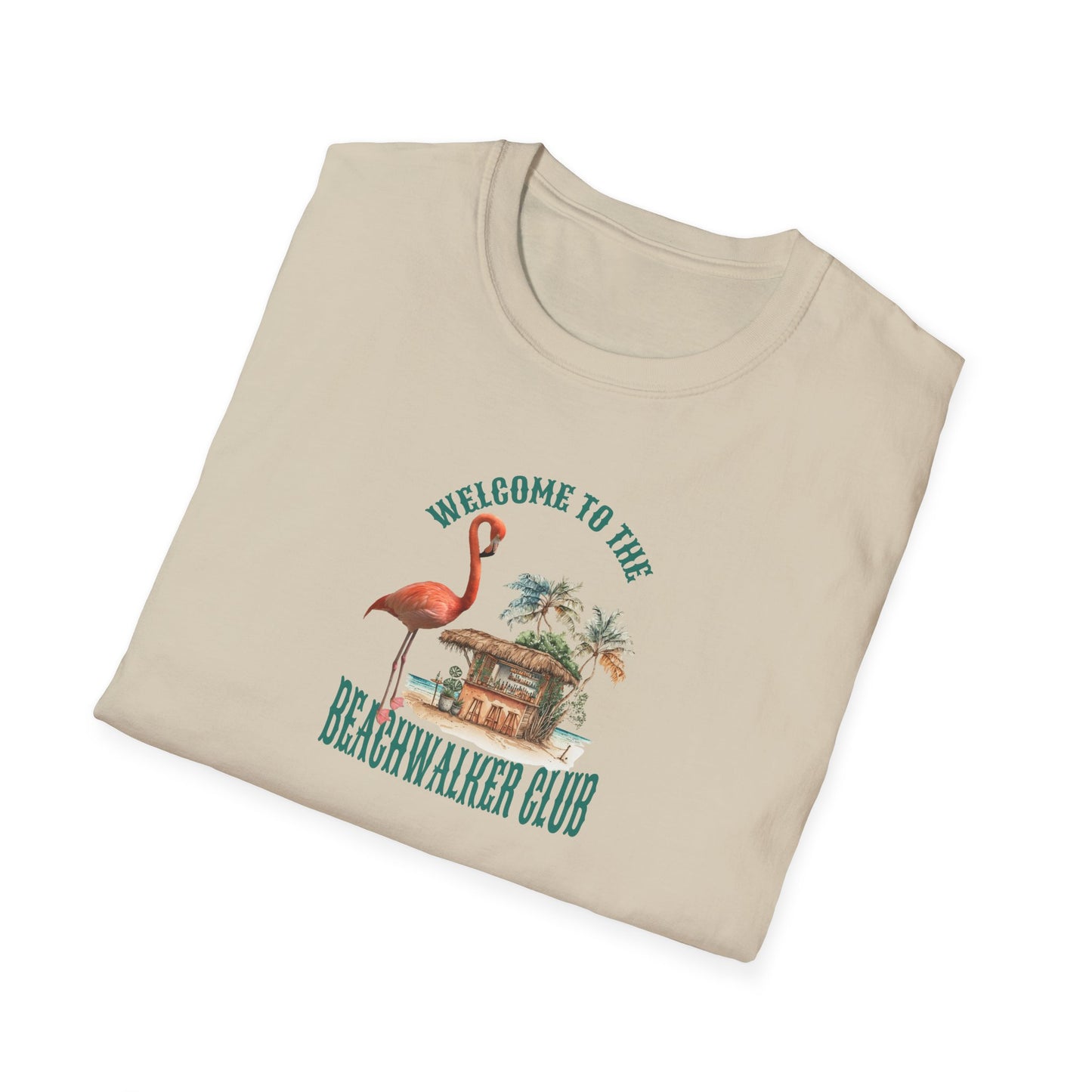 Flamingo Beachwalker Unisex Softstyle T-Shirt, Salt Life & Sunsets Design, Gift Idea, Souvenir, Stylish Tee, Beachwalker Club Collection