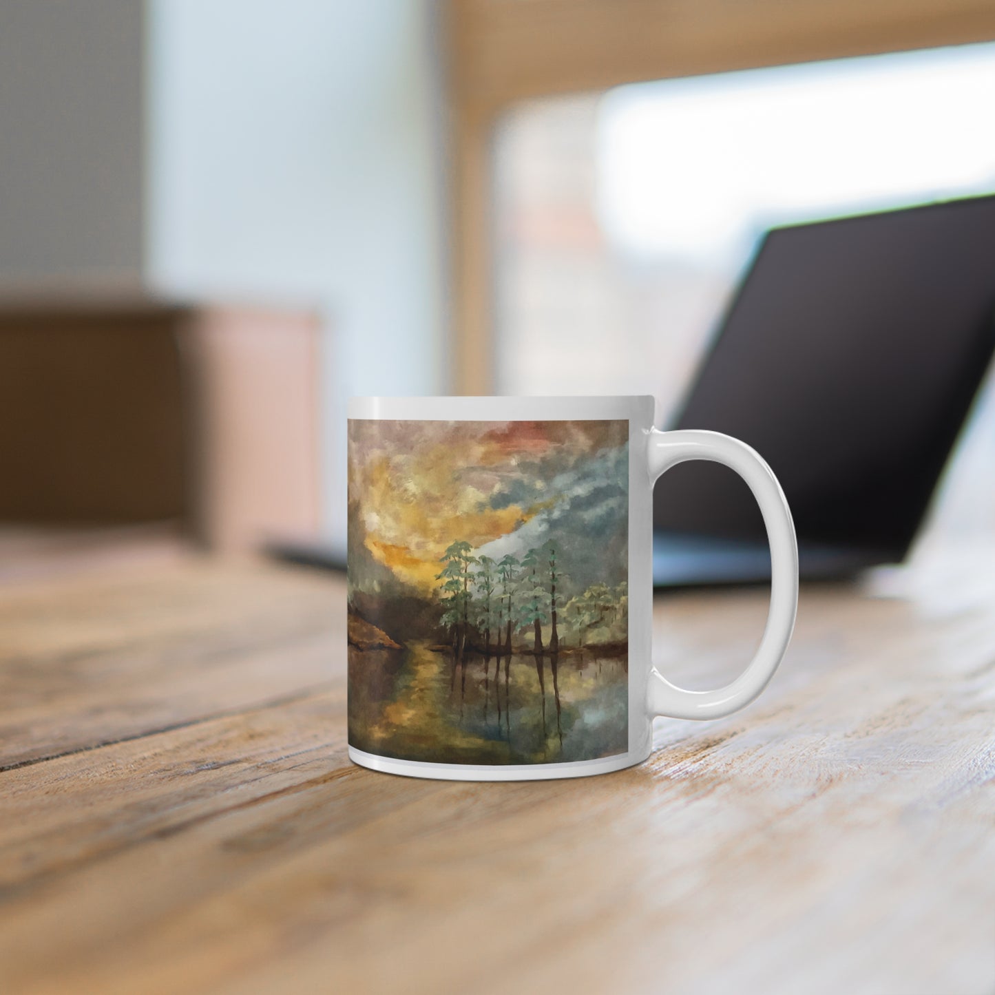 Ceramic Coffee Cups, 11oz, 15oz, Designer Series, Artwork, With God all things are possible", Moon Lake, FrediFreds Home Collection