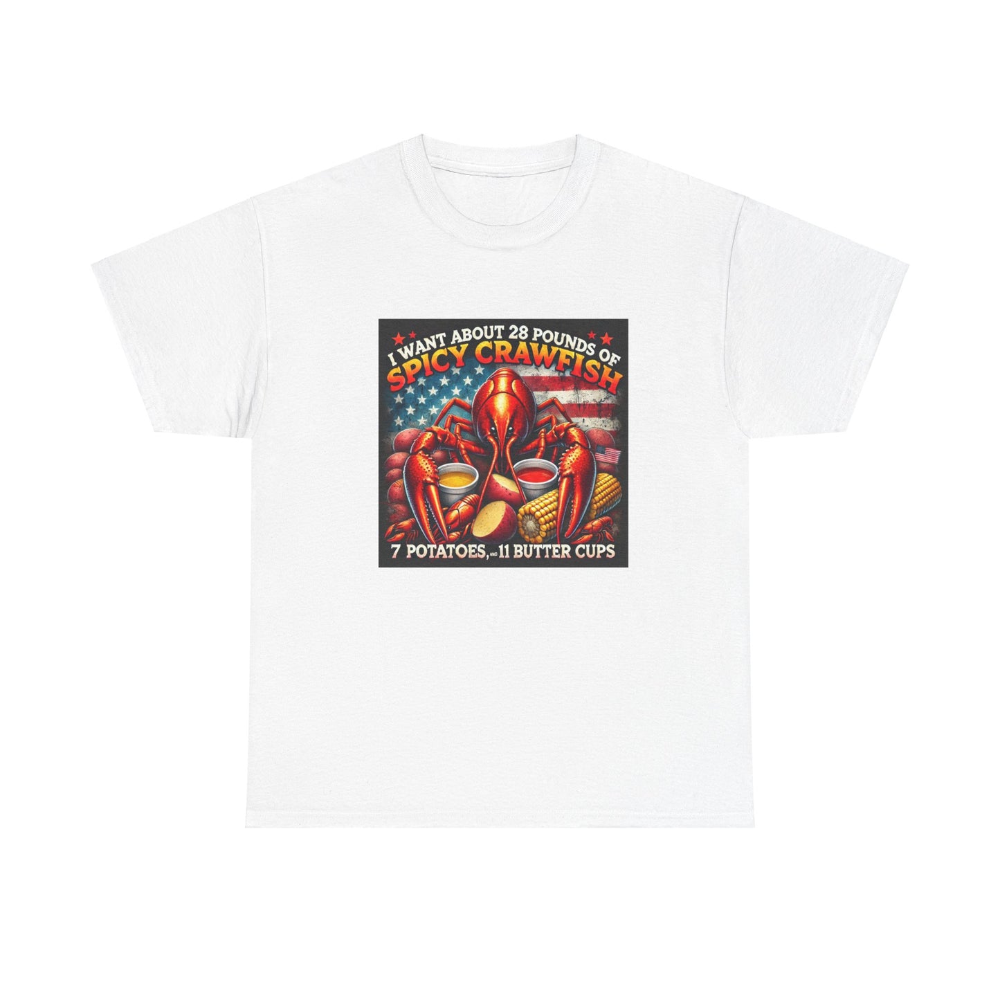 Unisex Heavy Cotton Tee, Old Glory and Crawfish, Crawfish Season and Life on the Bayou Collection