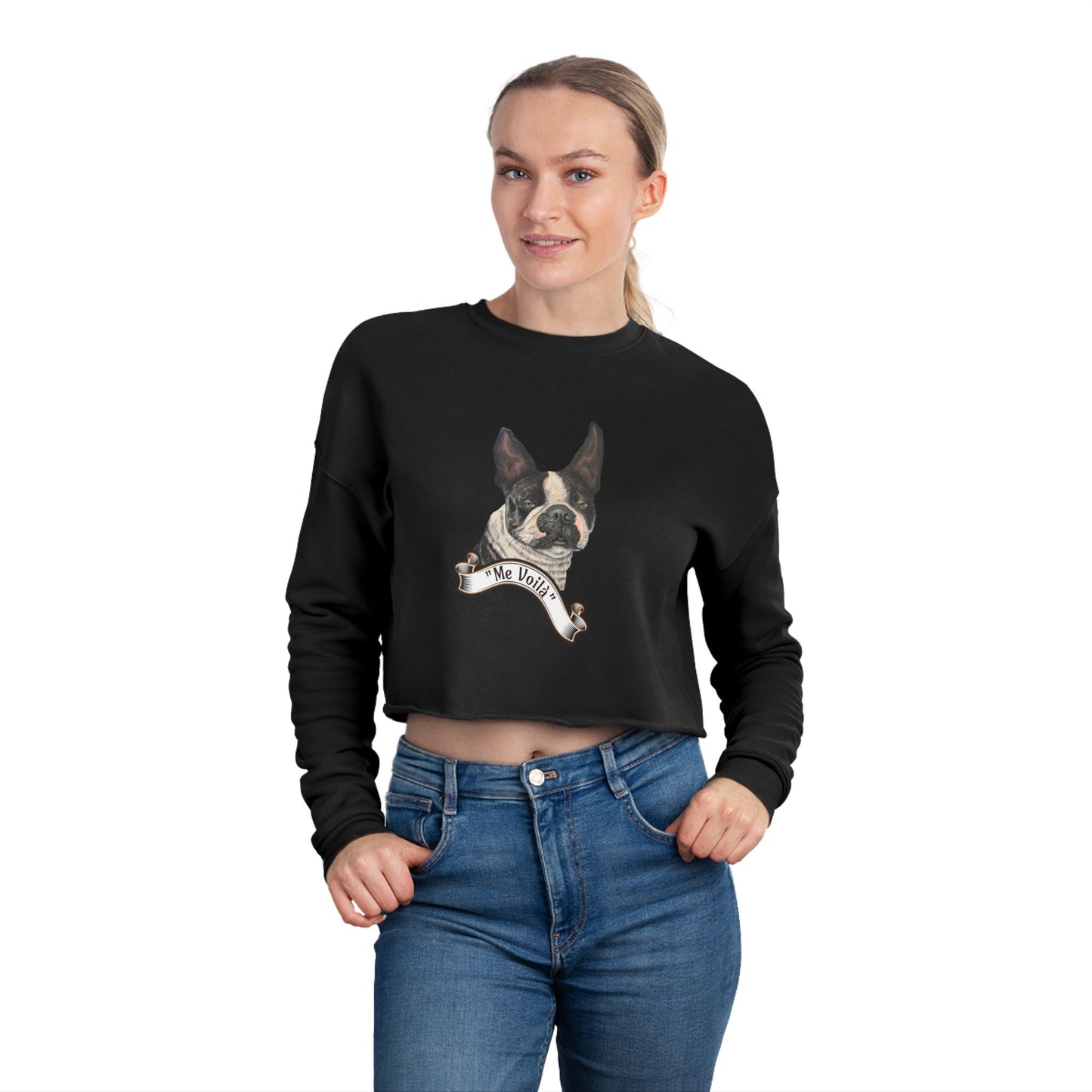 Women's Cropped "Me Voil'a" Friendship Themed Sweatshirt, Max Loves Pookie Collection
