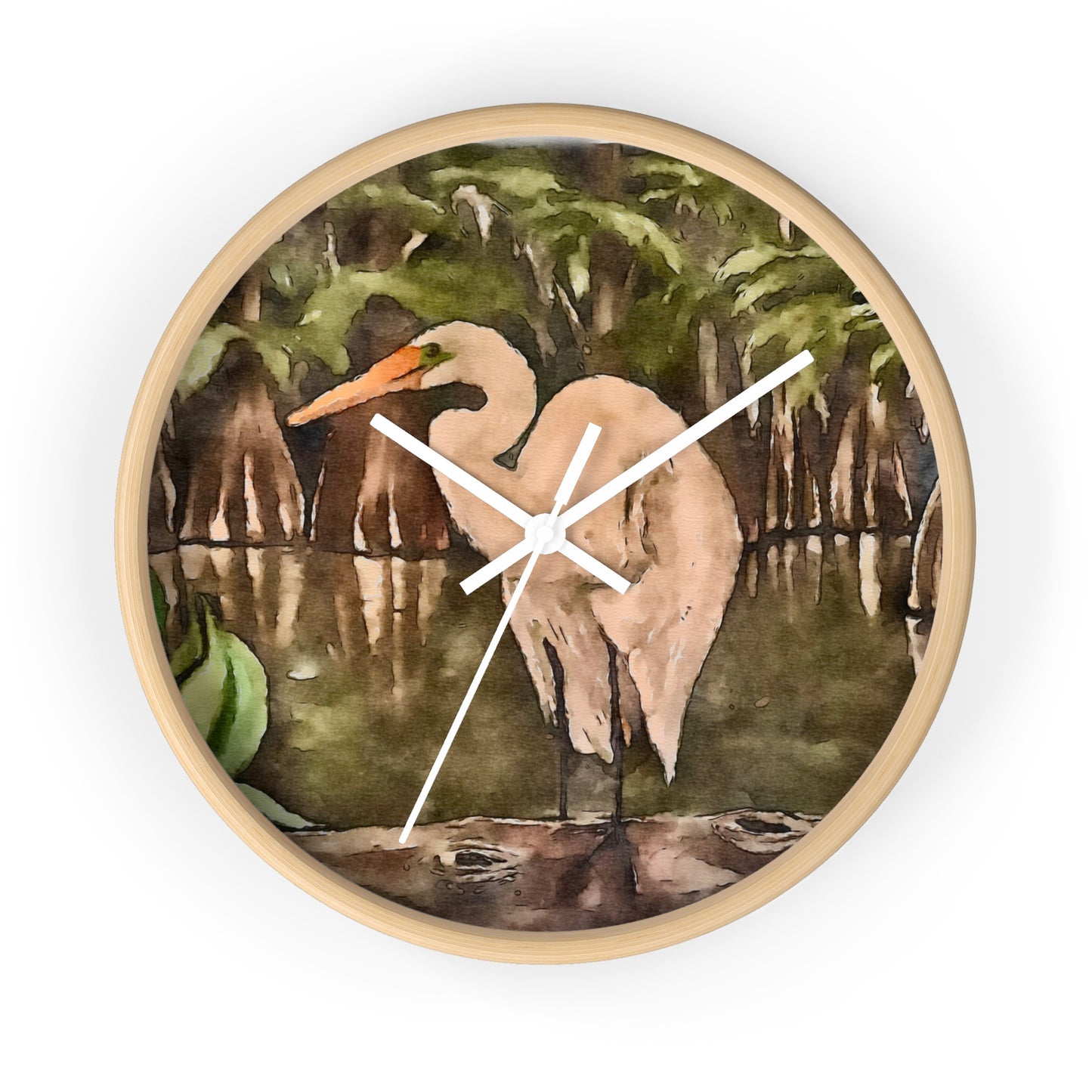 Wall Clock, Watercolor, Egret Perch, Life on the Bayou Collection