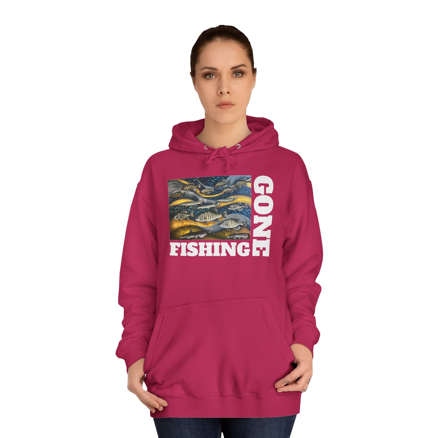 Unisex College Hoodie, Gone Fishing, FrediFreds Home Collection