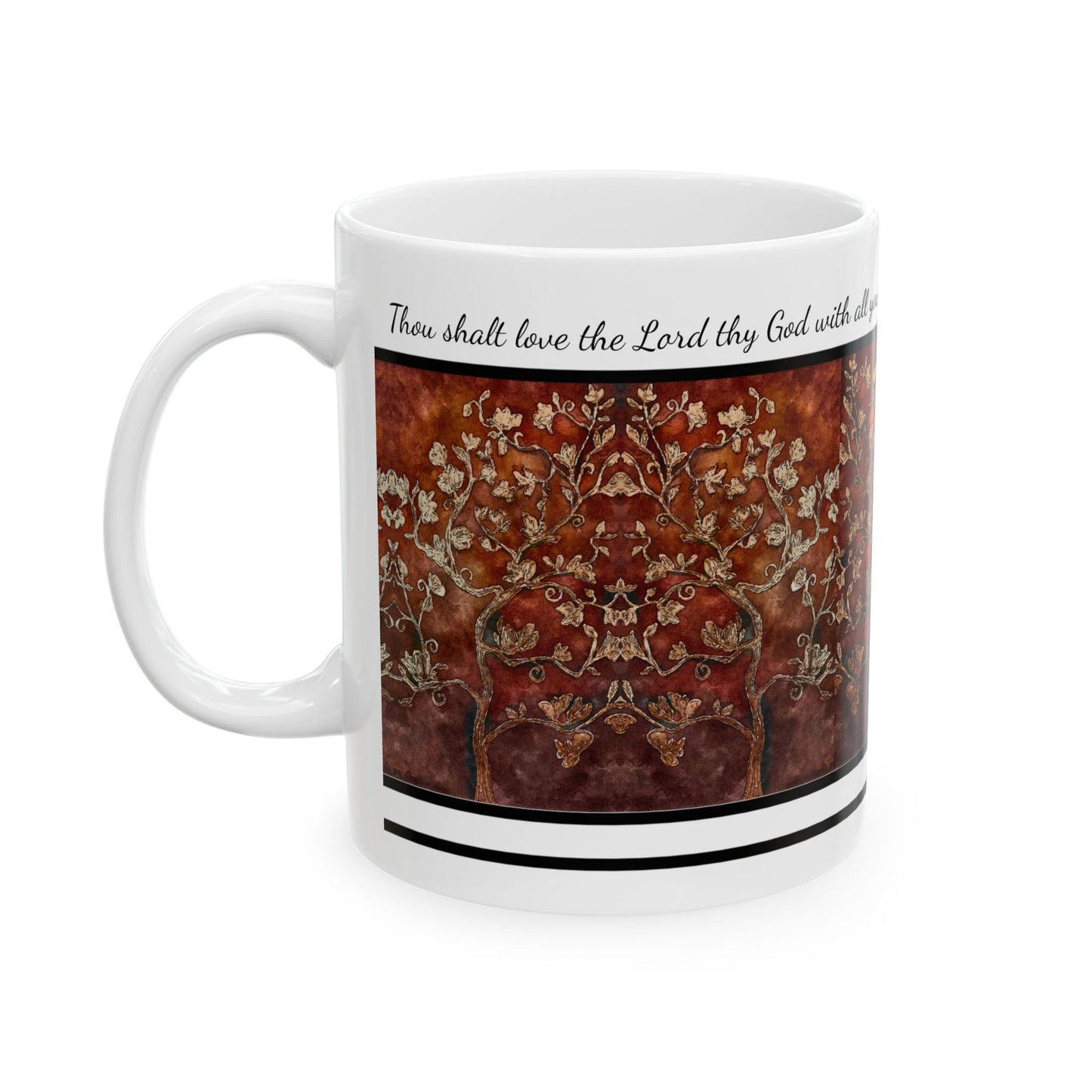 Ceramic Mug, (11oz, 15oz), Designer Series, Bible Verse, Love Thy God, Tree of Life, FrediFreds Home Collection