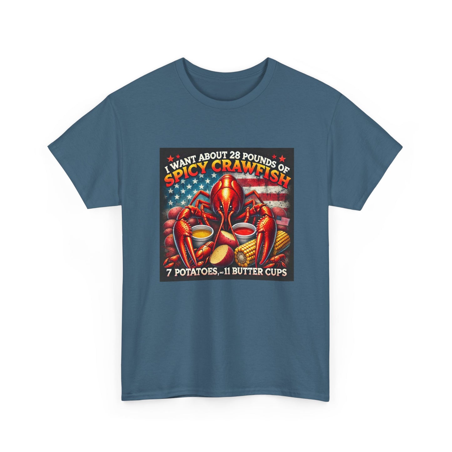 Unisex Heavy Cotton Tee, Old Glory and Crawfish, Crawfish Season and Life on the Bayou Collection