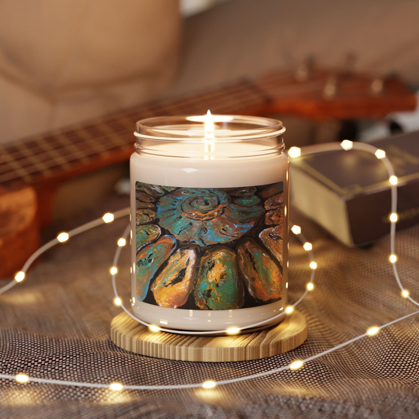 Scented Soy Candle, 9oz, Romance, Art, Flowers, Strawberries, Cream, FrediFreds Home Collection