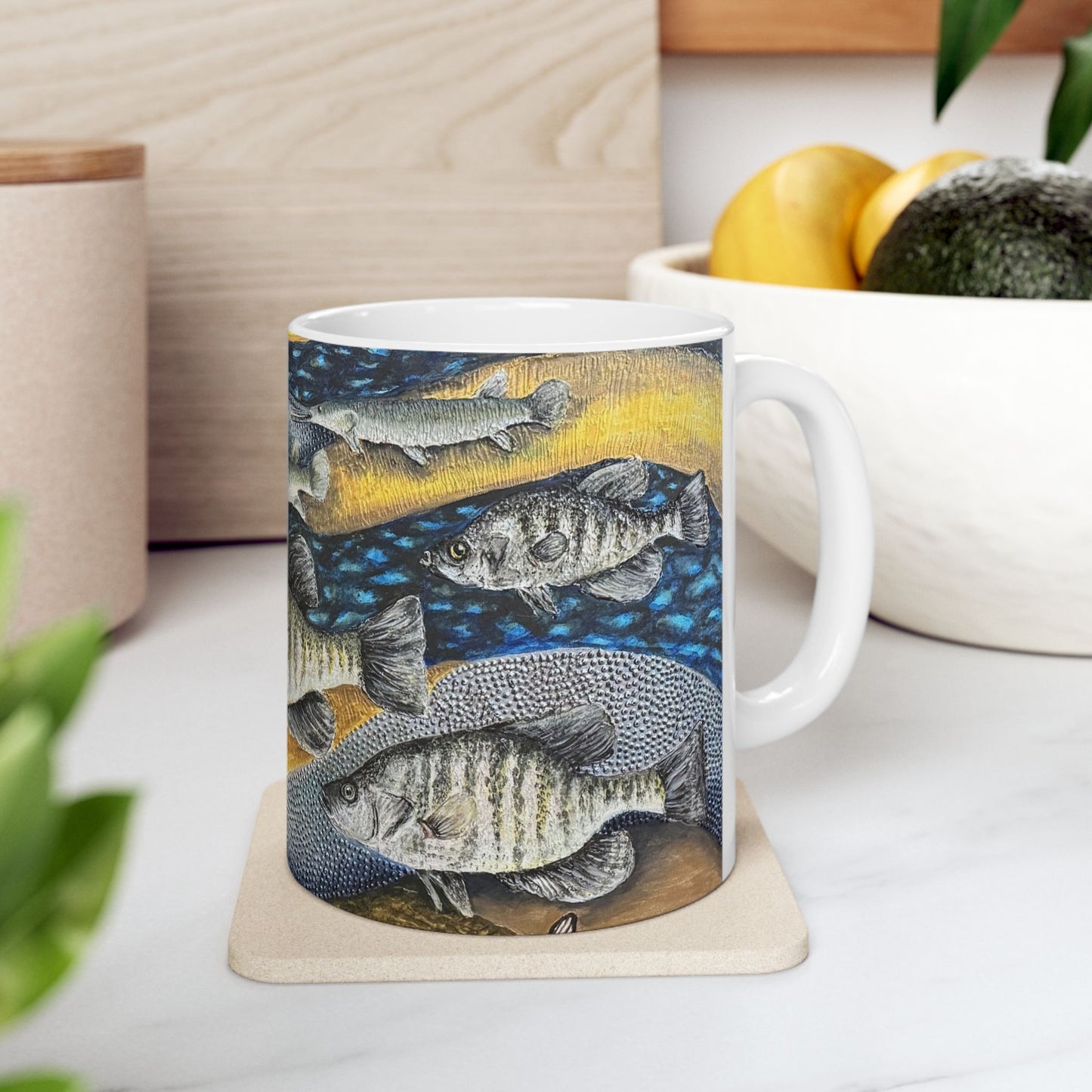Ceramic Mug, (11oz, 15oz), Original Art, My Fishing Hole, FrediFreds Home Collection