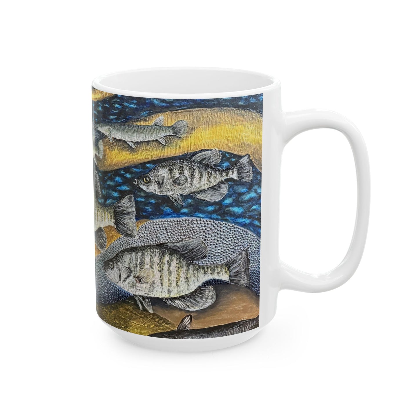 Ceramic Mug, (11oz, 15oz), Original Art, My Fishing Hole, FrediFreds Home Collection