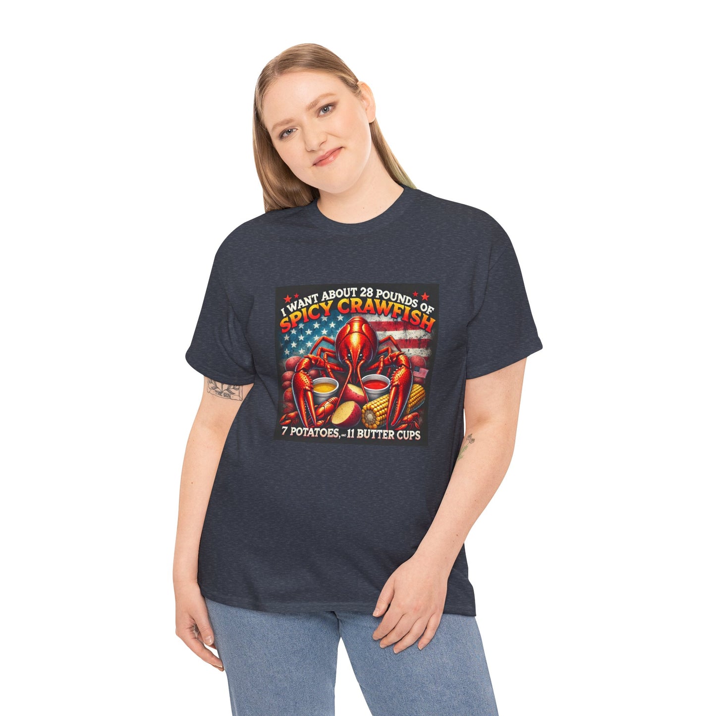 Unisex Heavy Cotton Tee, Old Glory and Crawfish, Crawfish Season and Life on the Bayou Collection