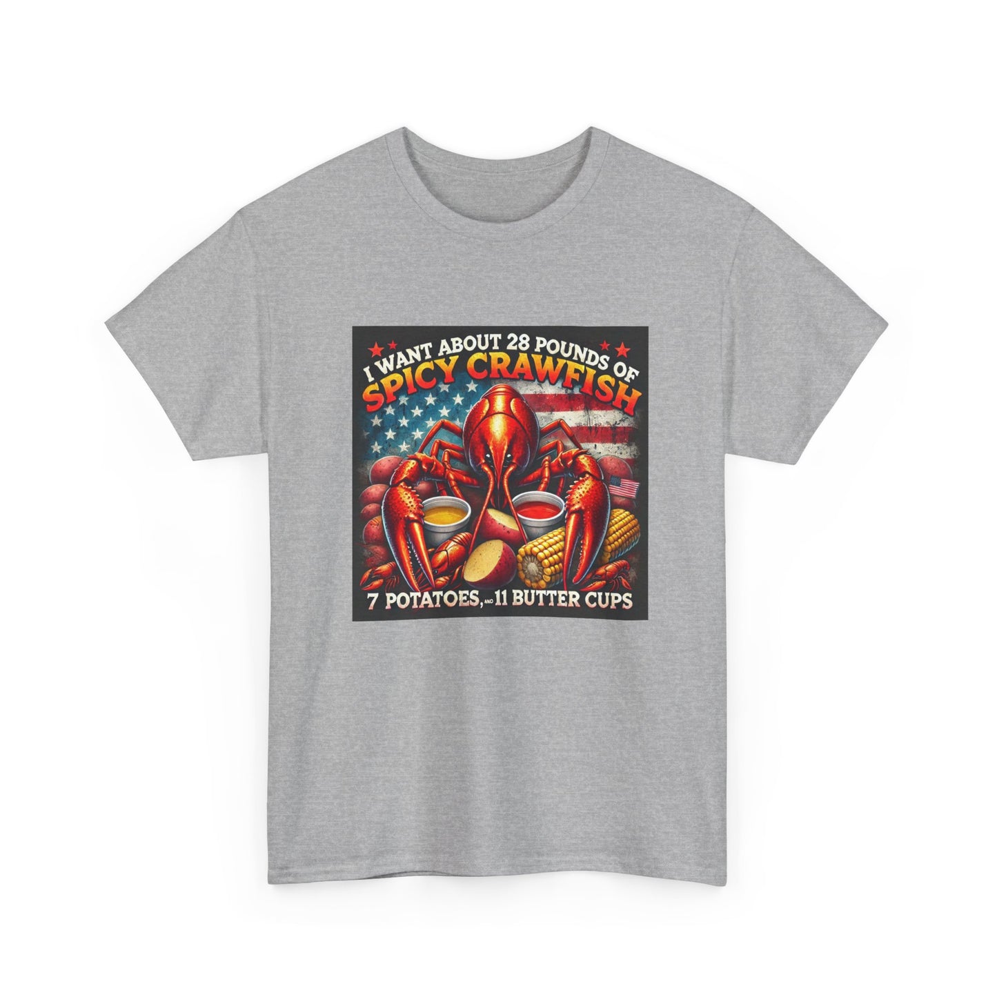Unisex Heavy Cotton Tee, Old Glory and Crawfish, Crawfish Season and Life on the Bayou Collection
