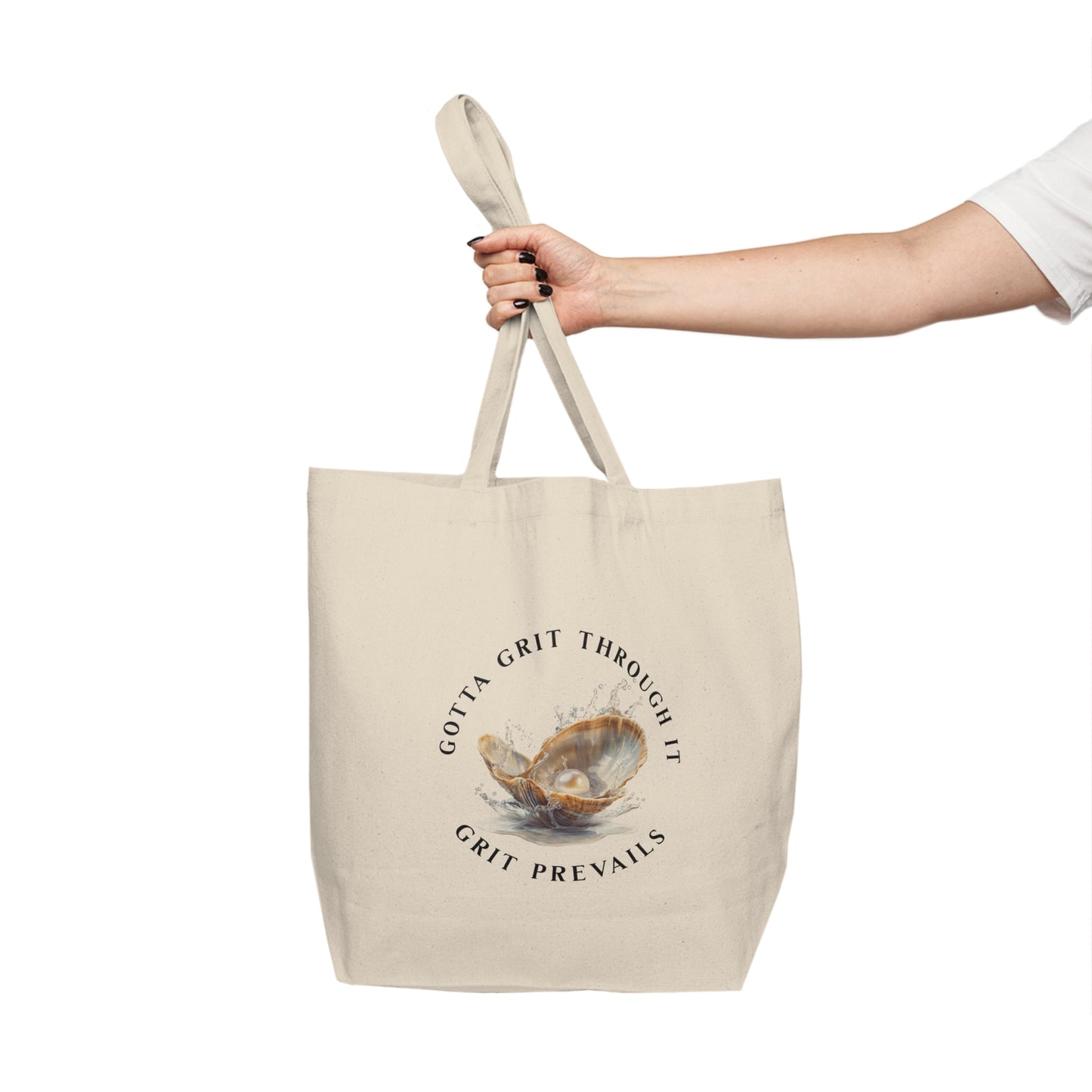 Canvas Shopping Tote With Printed Design "Grit Prevails"