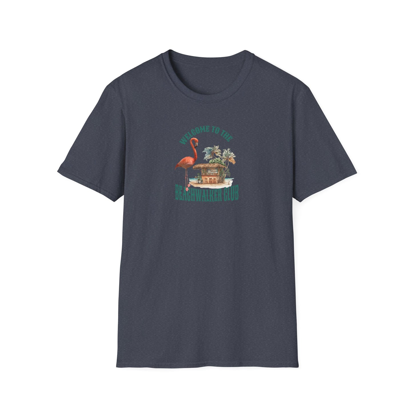 Flamingo Beachwalker Unisex Softstyle T-Shirt, Salt Life & Sunsets Design, Gift Idea, Souvenir, Stylish Tee, Beachwalker Club Collection