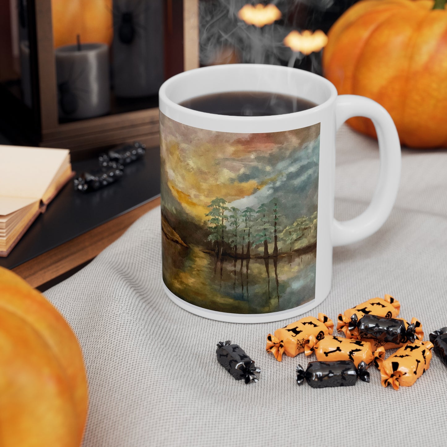 Ceramic Coffee Cups, 11oz, 15oz, Designer Series, Artwork, With God all things are possible", Moon Lake, FrediFreds Home Collection