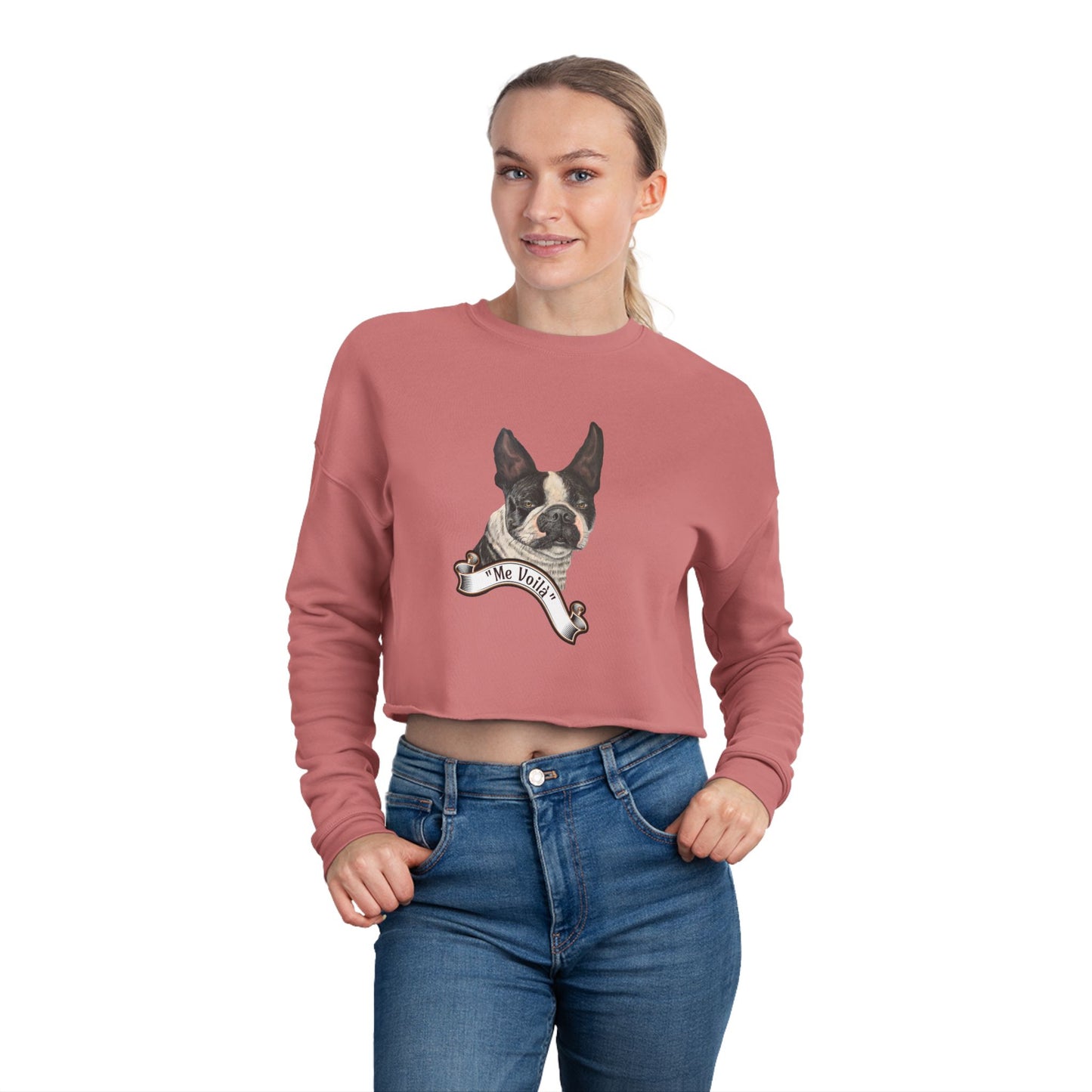 Women's Cropped "Me Voil'a" Friendship Themed Sweatshirt, Max Loves Pookie Collection