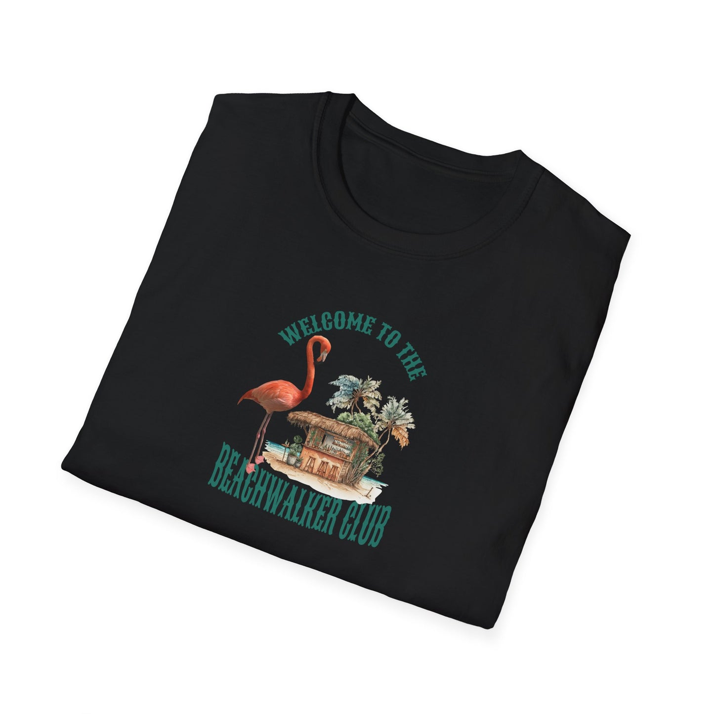 Flamingo Beachwalker Unisex Softstyle T-Shirt, Salt Life & Sunsets Design, Gift Idea, Souvenir, Stylish Tee, Beachwalker Club Collection