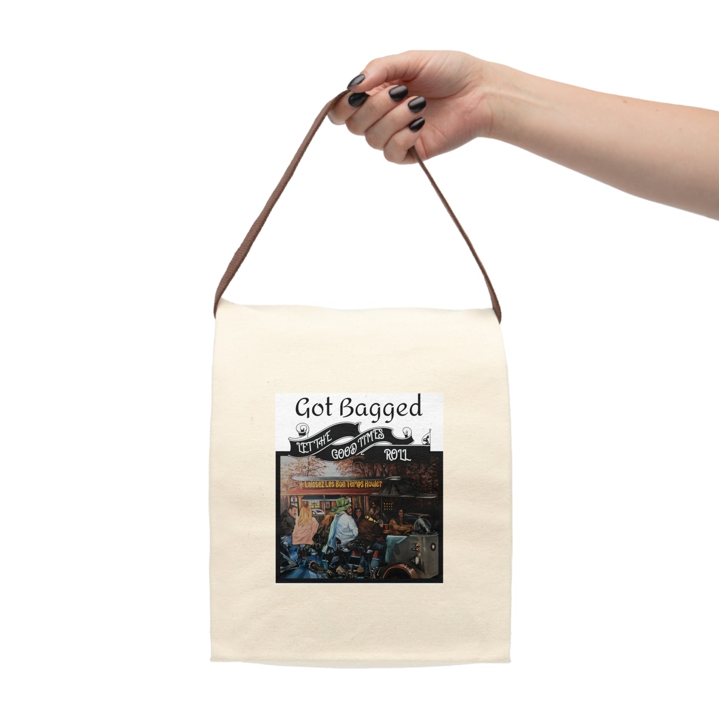 Canvas Lunch Bag With Strap With Printed Design "Let the Good Times Roll"