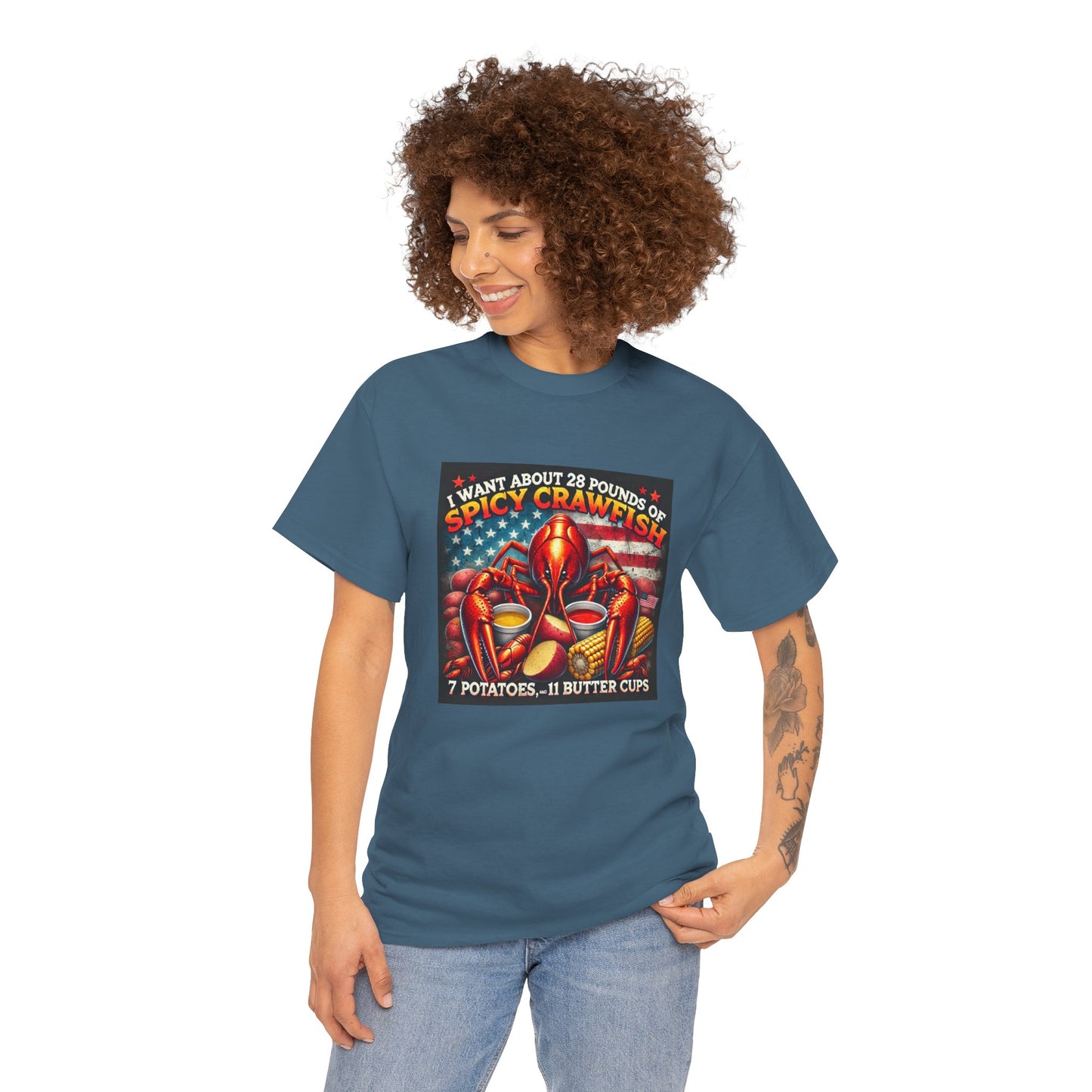 Unisex Heavy Cotton Tee, Old Glory and Crawfish, Crawfish Season and Life on the Bayou Collection