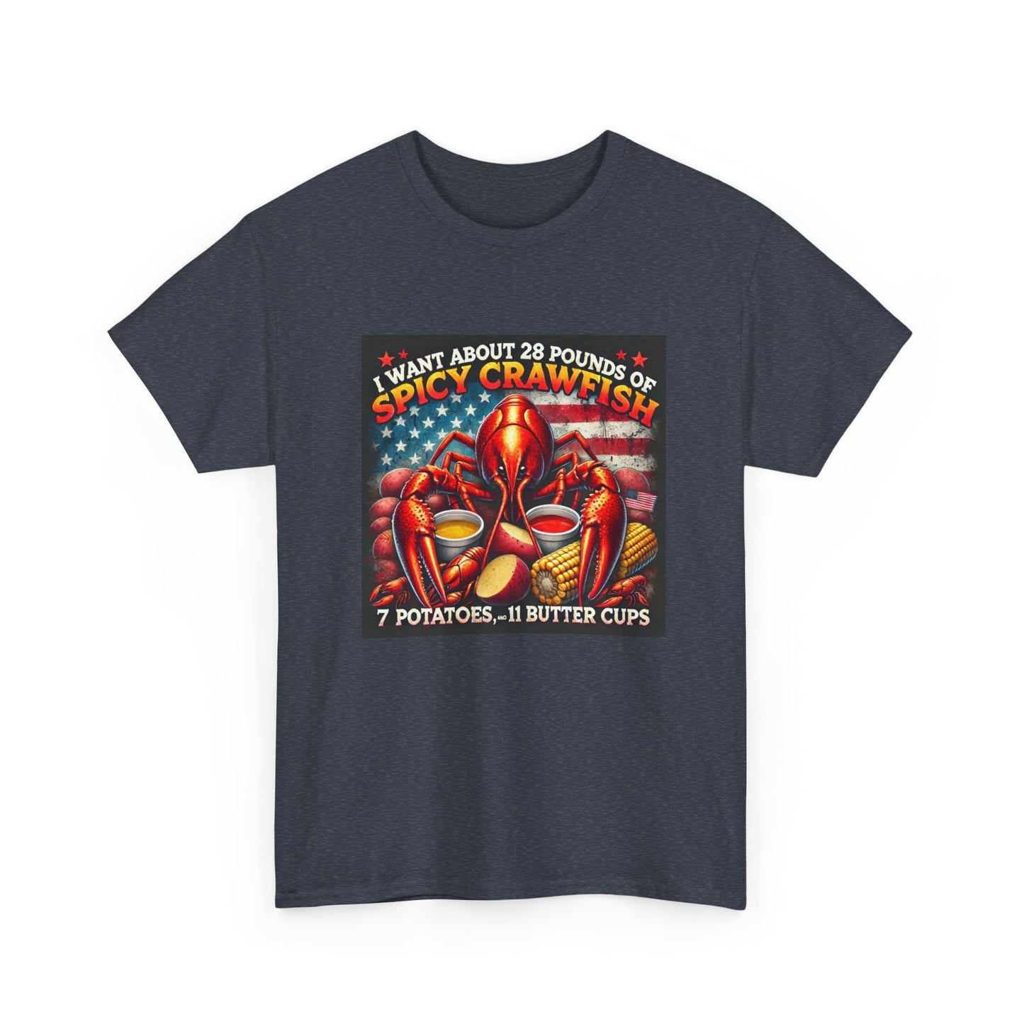 Unisex Heavy Cotton Tee, Old Glory and Crawfish, Crawfish Season and Life on the Bayou Collection