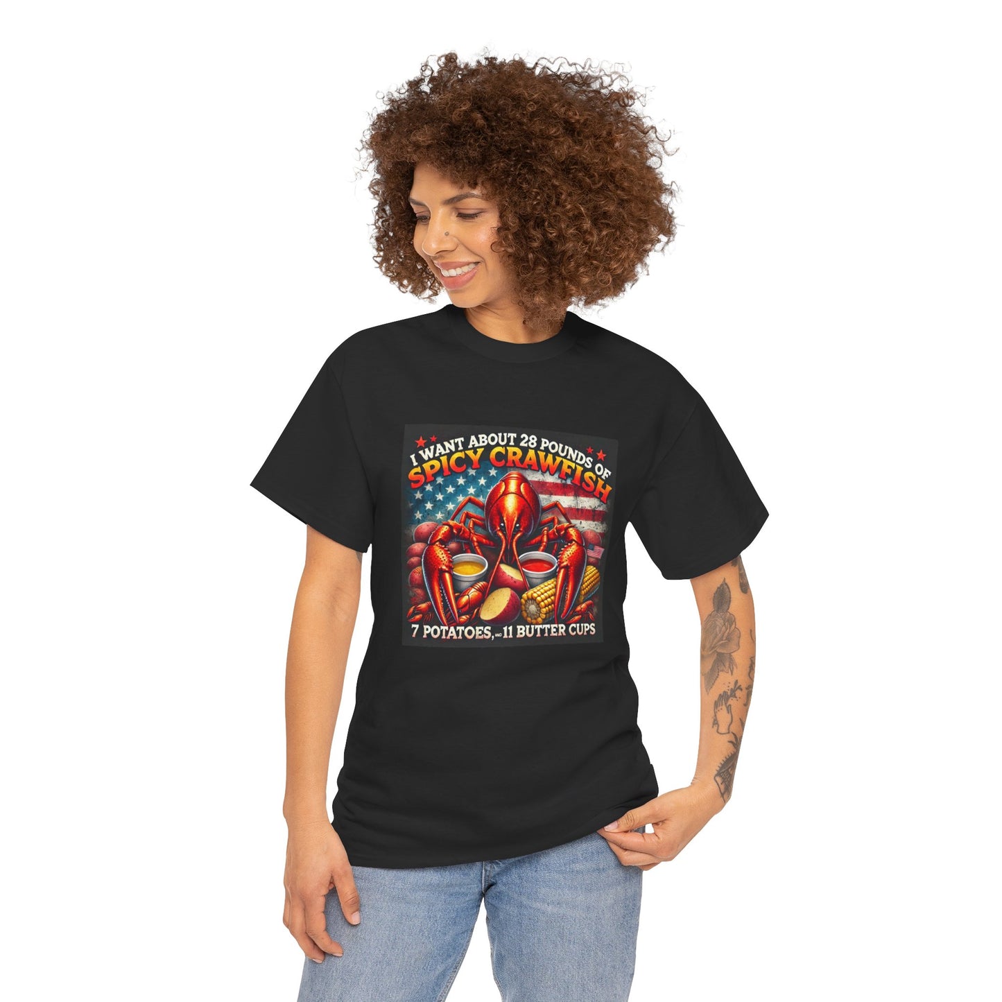 Unisex Heavy Cotton Tee, Old Glory and Crawfish, Crawfish Season and Life on the Bayou Collection