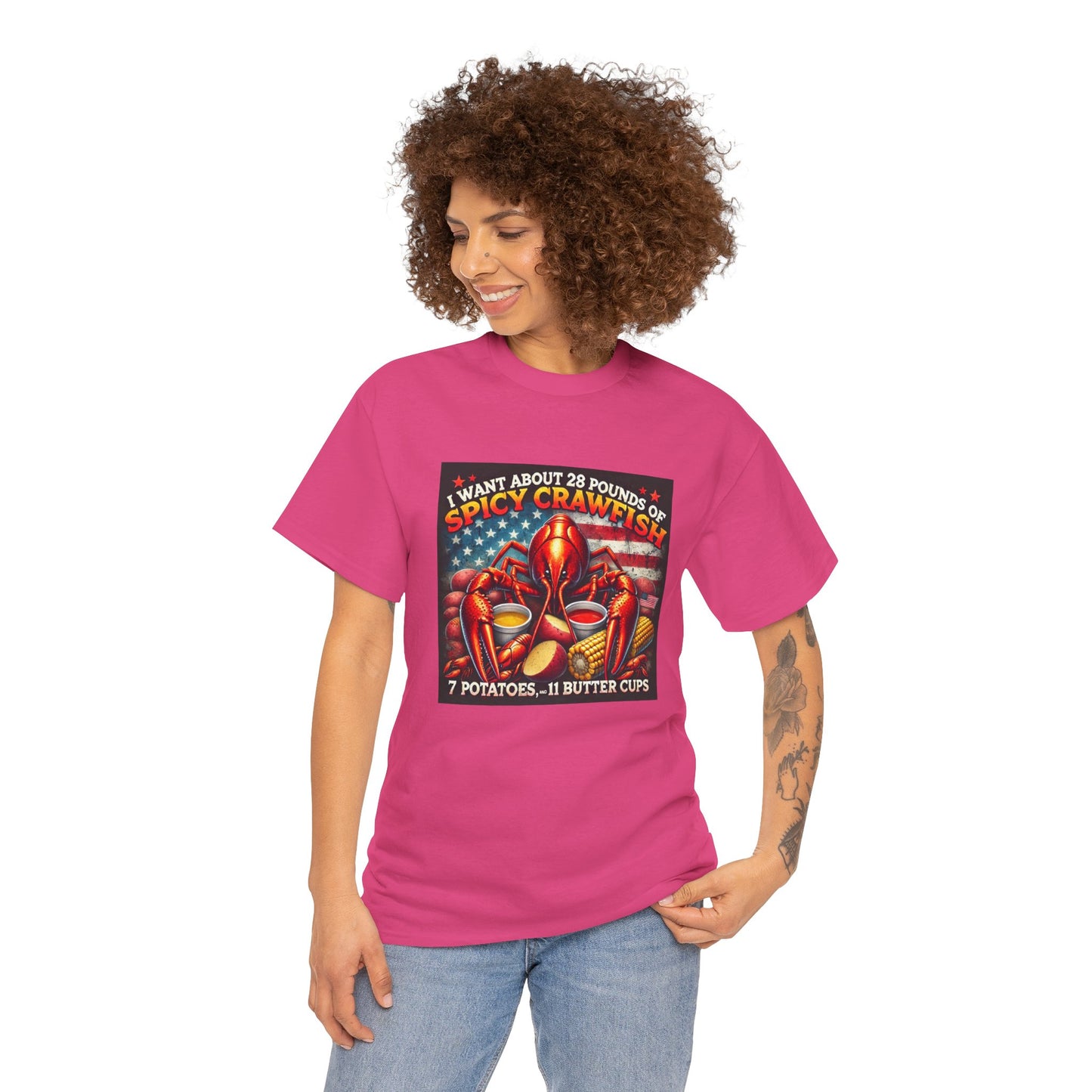 Unisex Heavy Cotton Tee, Old Glory and Crawfish, Crawfish Season and Life on the Bayou Collection
