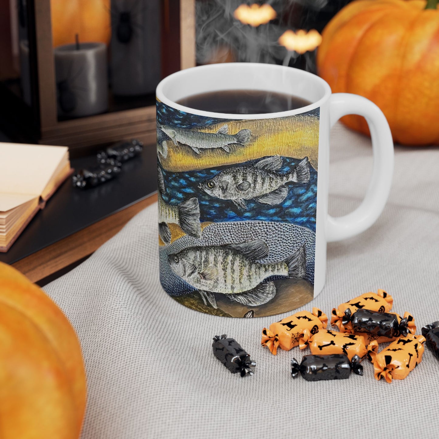 Ceramic Mug, (11oz, 15oz), Original Art, My Fishing Hole, FrediFreds Home Collection