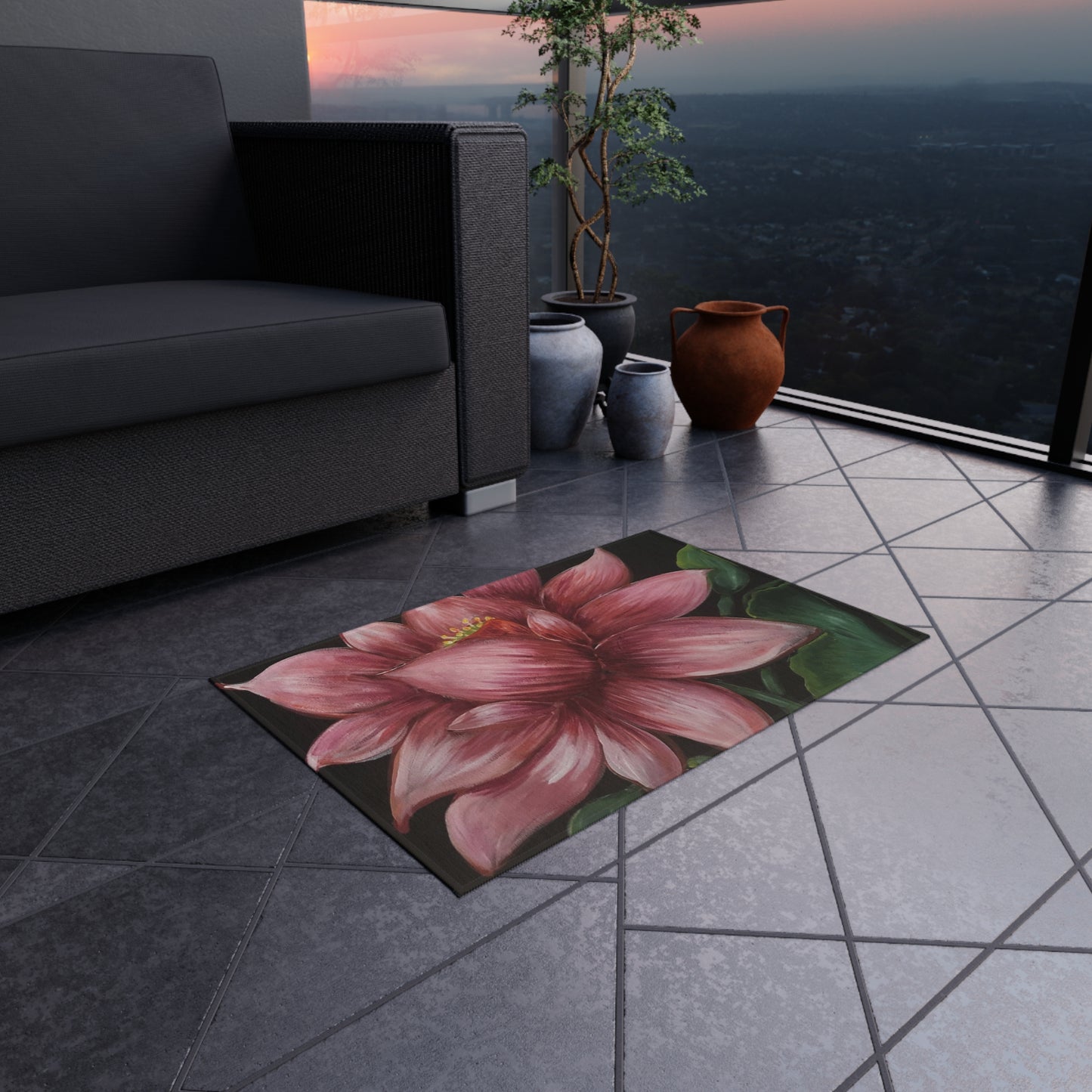 Outdoor Rug, Lotus Pink Midnight, Artsy, FrediFreds Home Collection