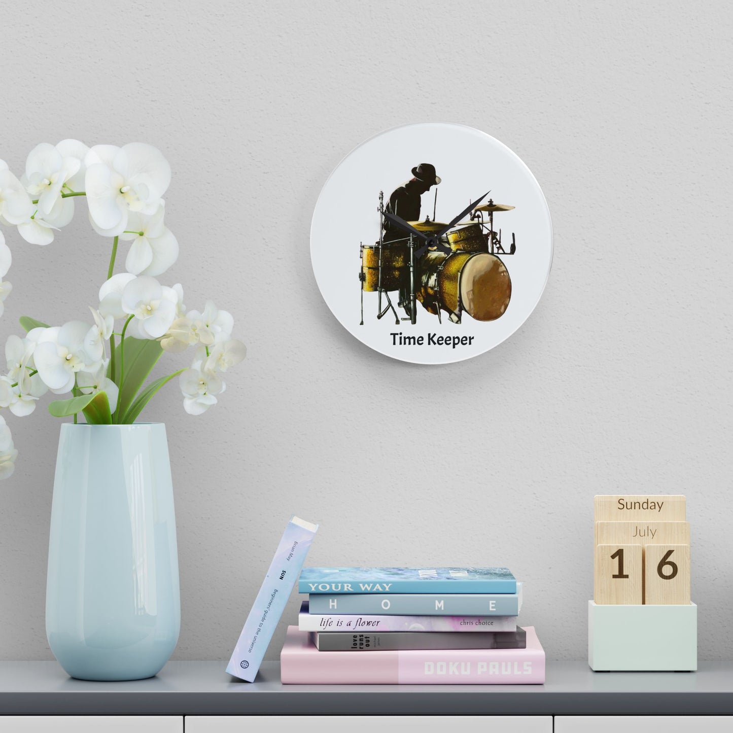 Acrylic Wall Clock, Time Keeper, Drummer, Soul Music Collection