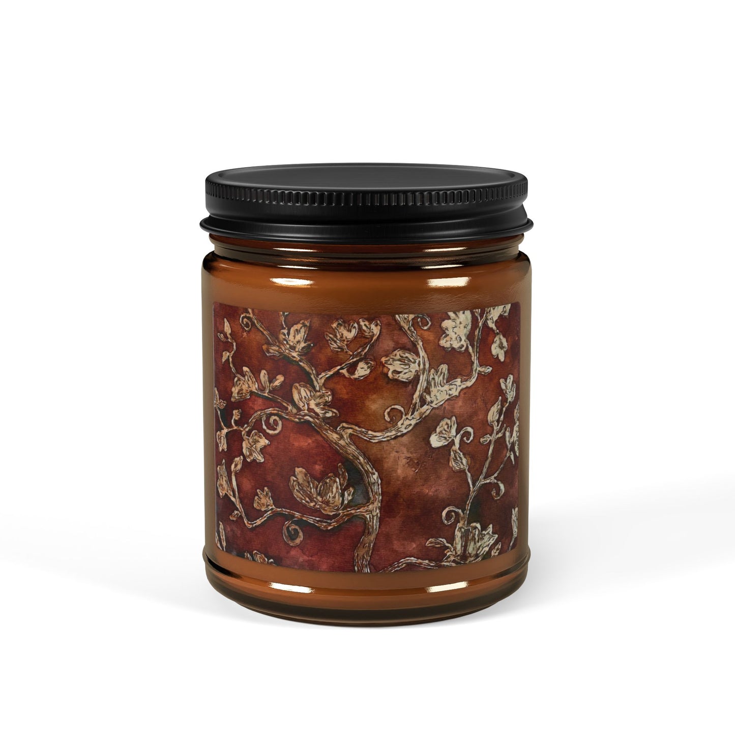 Scented Soy Candle (Multi-Size, Amber Jar), Tree of Life, Original Artwork, FrediFreds Home Collection
