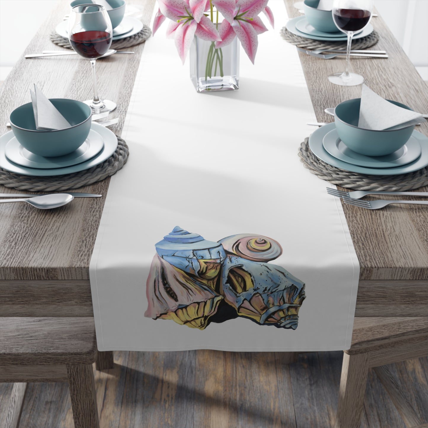 Table Runner (Cotton, Poly), Artsy Pastel Beach Shells, Beachwalker Club Collection