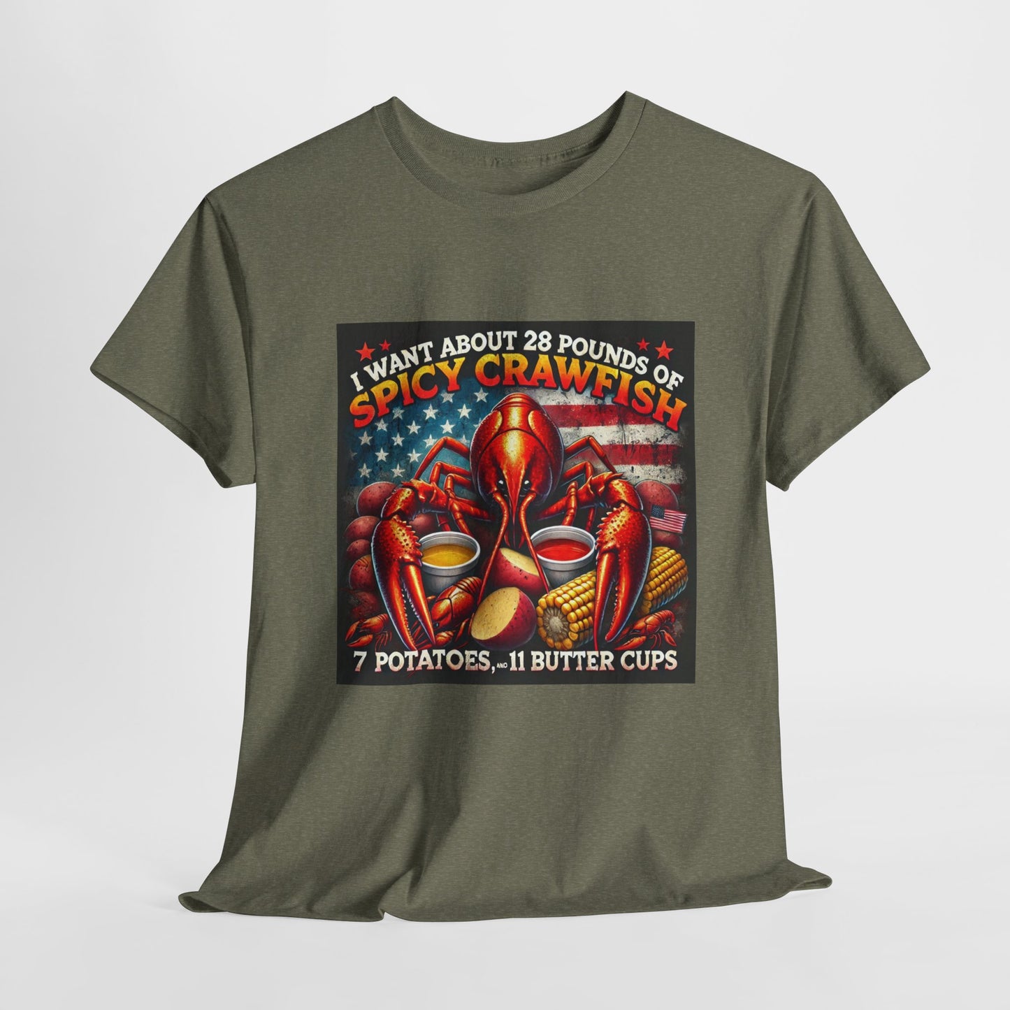 Unisex Heavy Cotton Tee, Old Glory and Crawfish, Crawfish Season and Life on the Bayou Collection