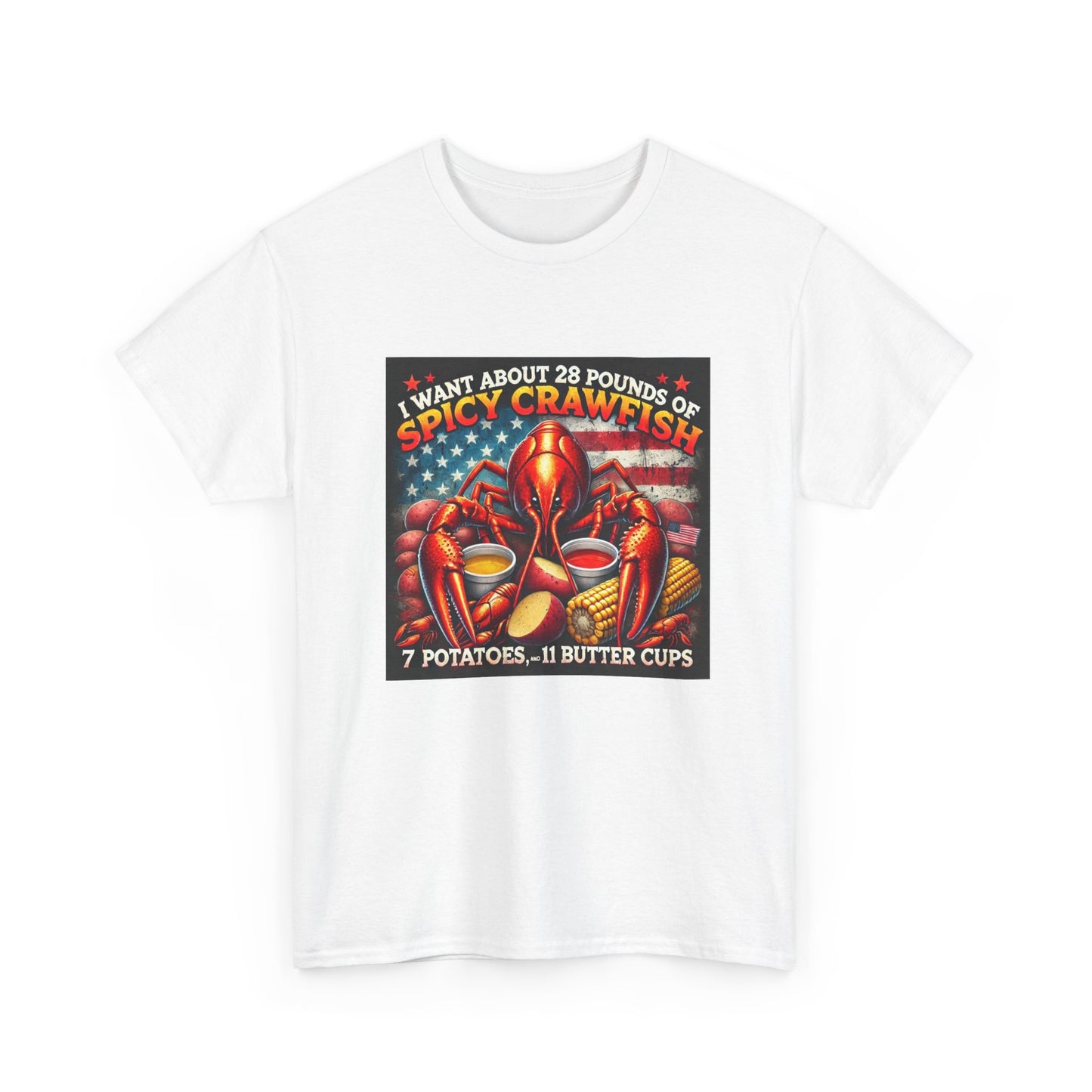 Unisex Heavy Cotton Tee, Old Glory and Crawfish, Crawfish Season and Life on the Bayou Collection