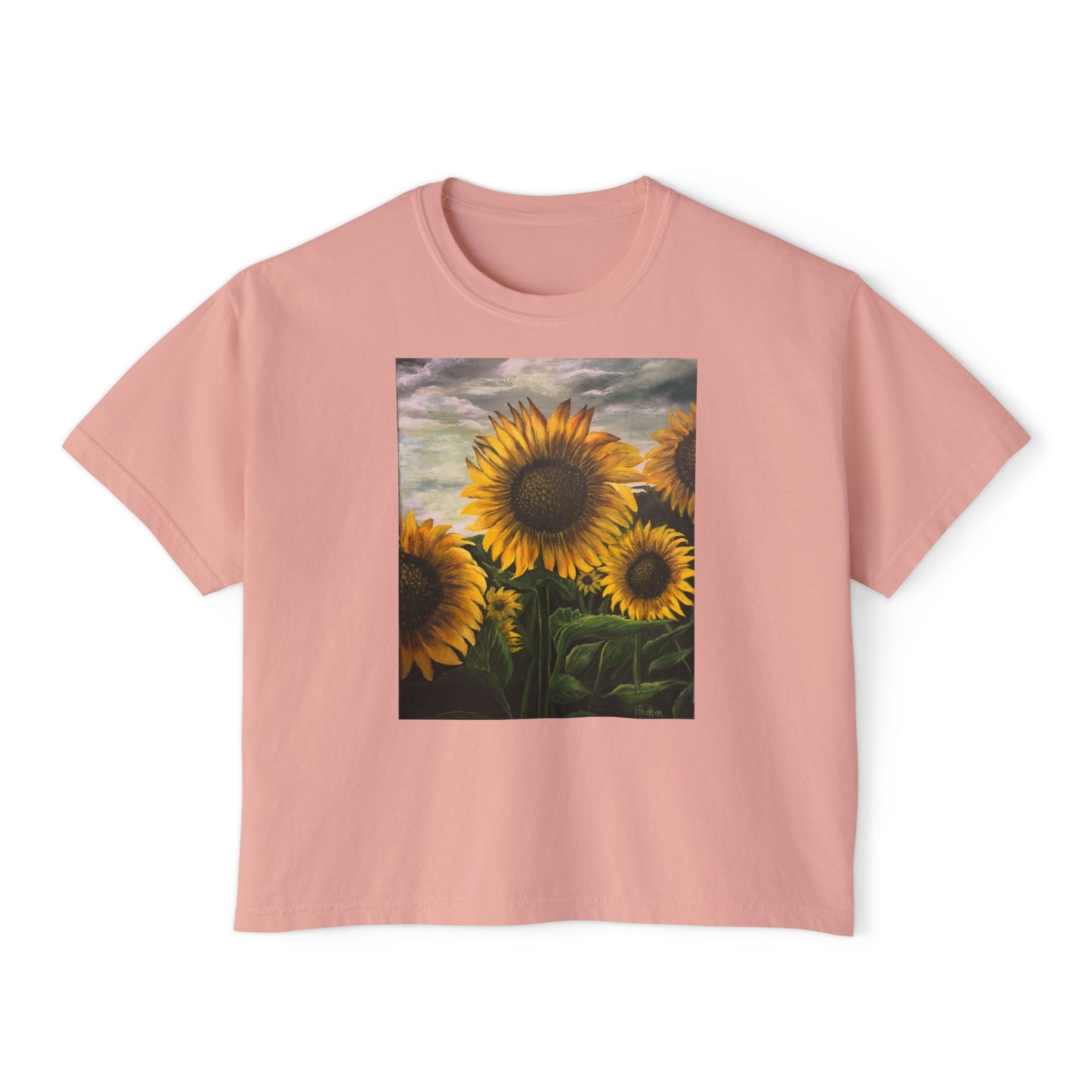 Women's Boxy Tee, Sunflowers, Fields, Nature, Pollinator, Artsy, FrediFred Home Collection
