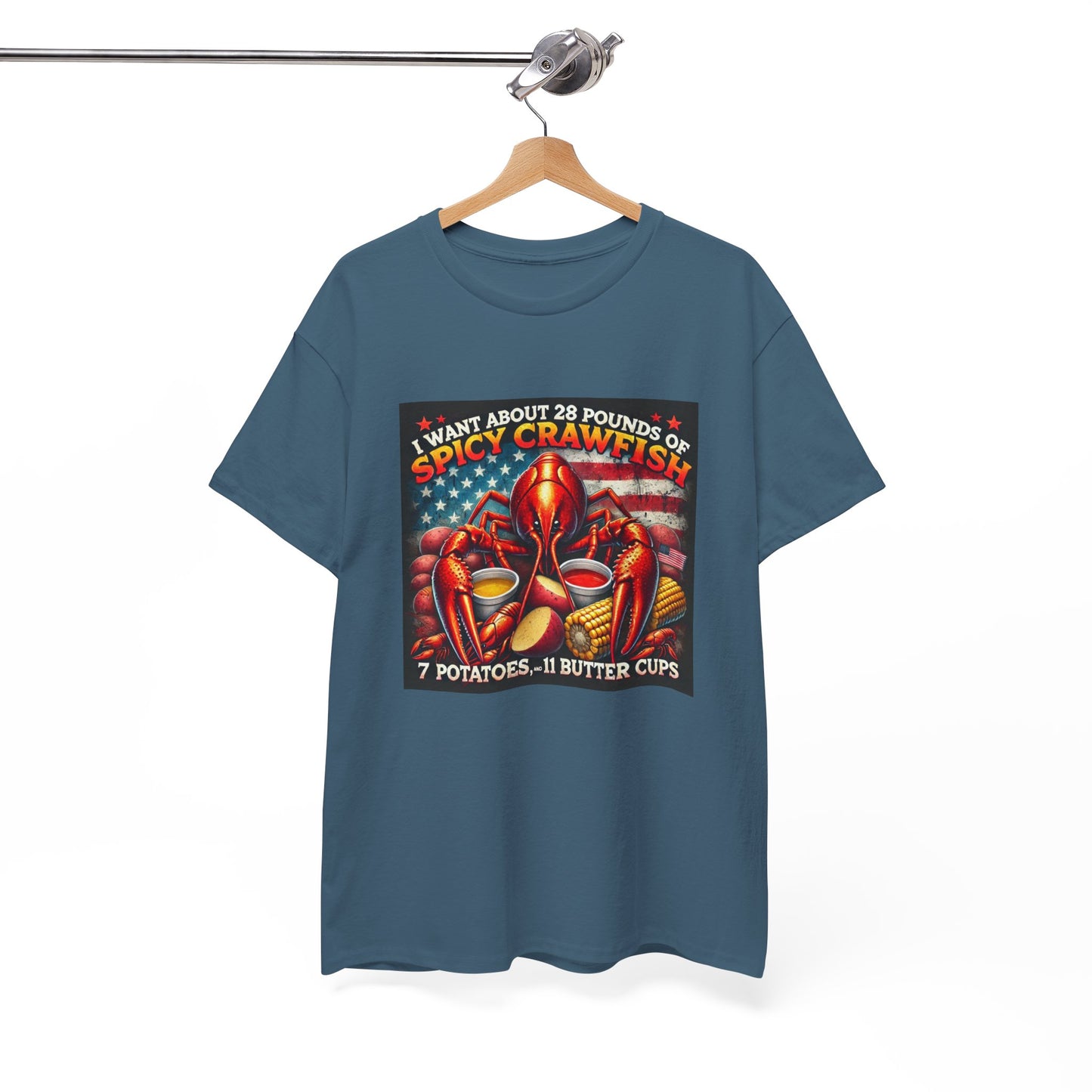 Unisex Heavy Cotton Tee, Old Glory and Crawfish, Crawfish Season and Life on the Bayou Collection