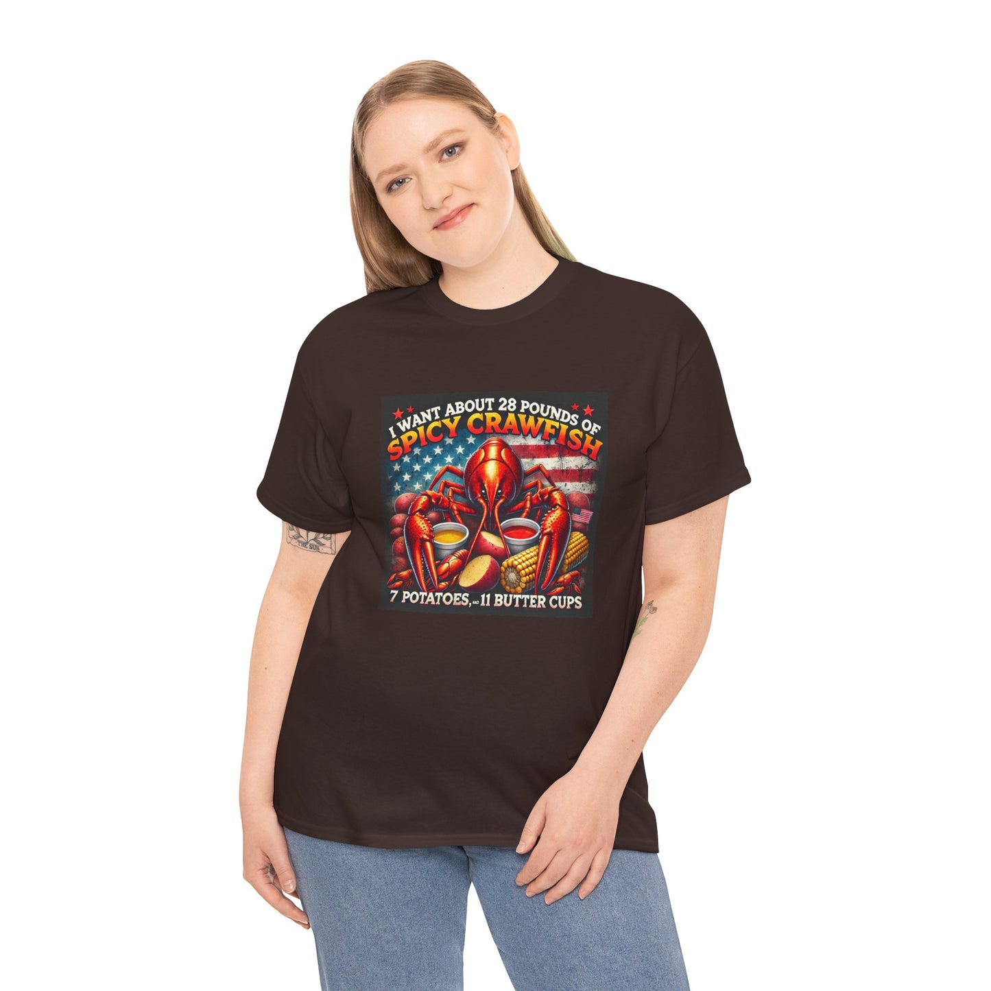 Unisex Heavy Cotton Tee, Old Glory and Crawfish, Crawfish Season and Life on the Bayou Collection